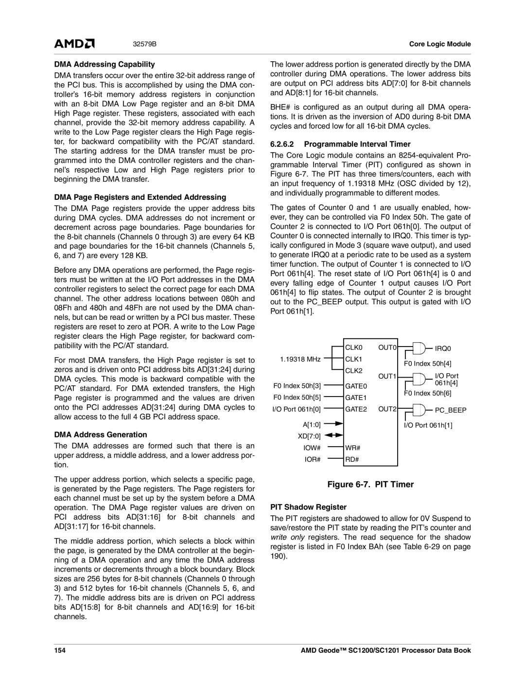 AMD SC1200, SC1201 manual DMA Addressing Capability, DMA Page Registers and Extended Addressing, Programmable Interval Timer 