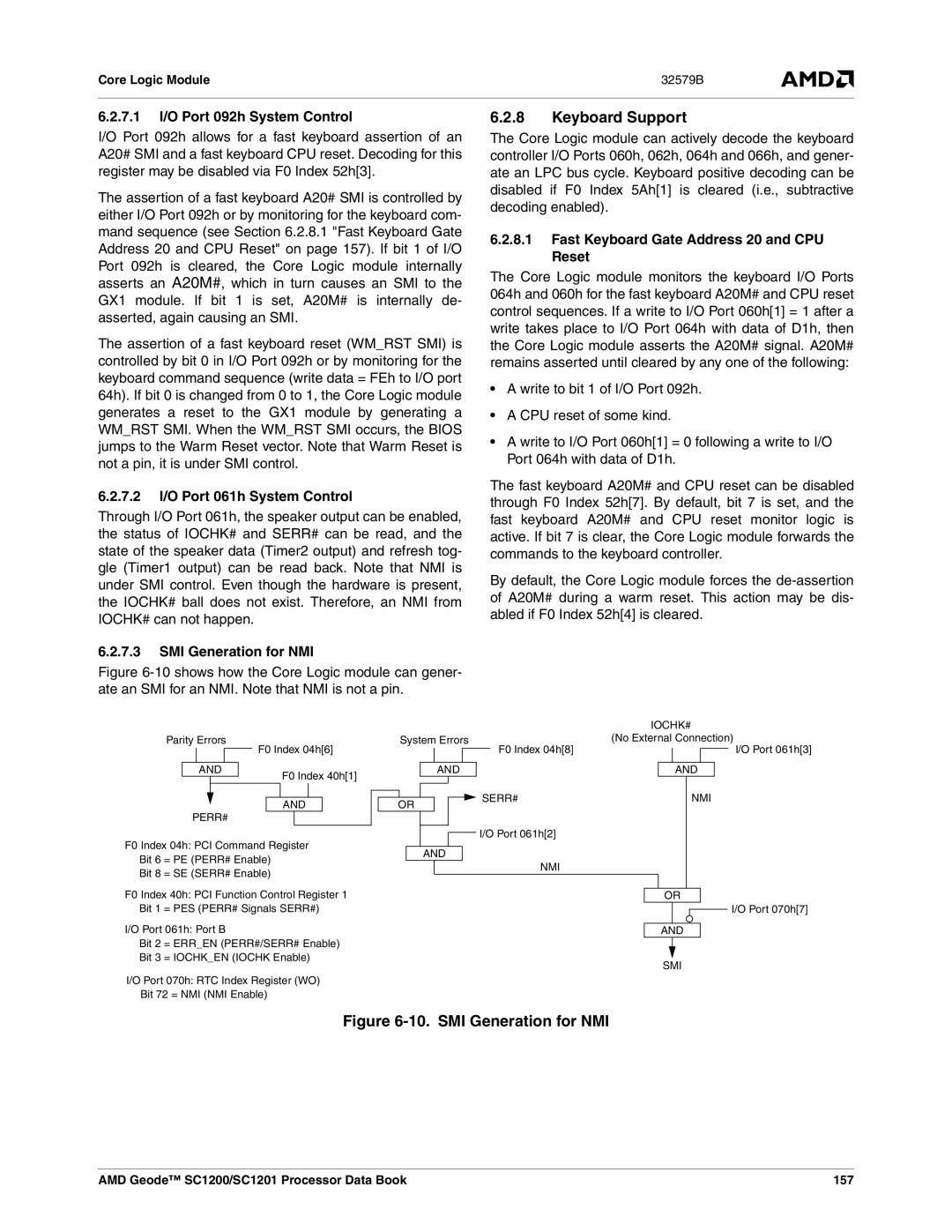 AMD SC1201 Keyboard Support, 7.1 I/O Port 092h System Control, 7.2 I/O Port 061h System Control, SMI Generation for NMI 