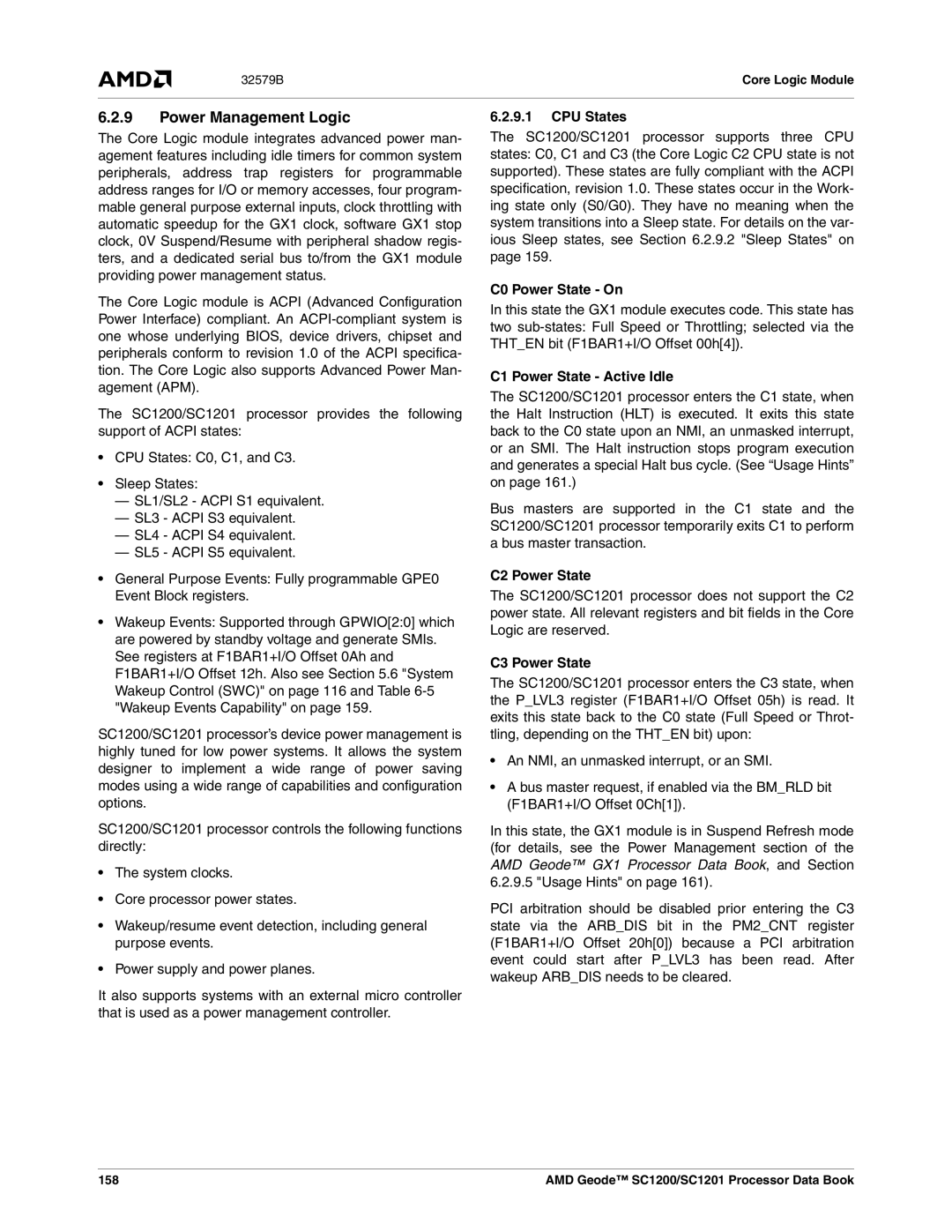 AMD SC1200, SC1201 manual Power Management Logic 