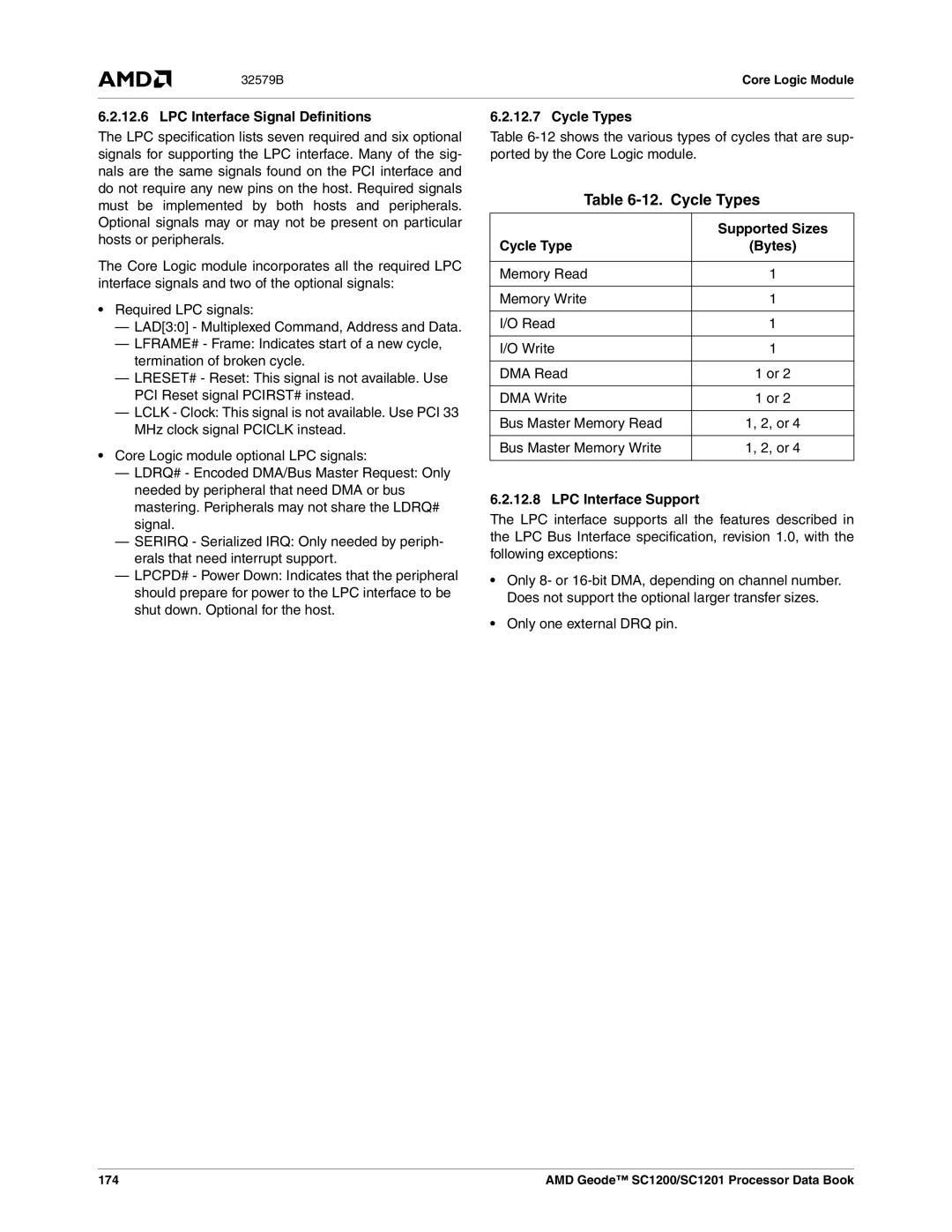 AMD SC1200, SC1201 manual Cycle Types 