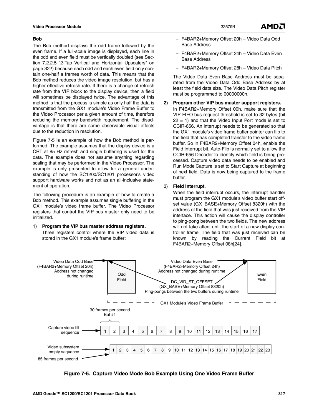 AMD manual Bob, Address not changed during runtime, AMD Geode SC1200/SC1201 Processor Data Book 317 