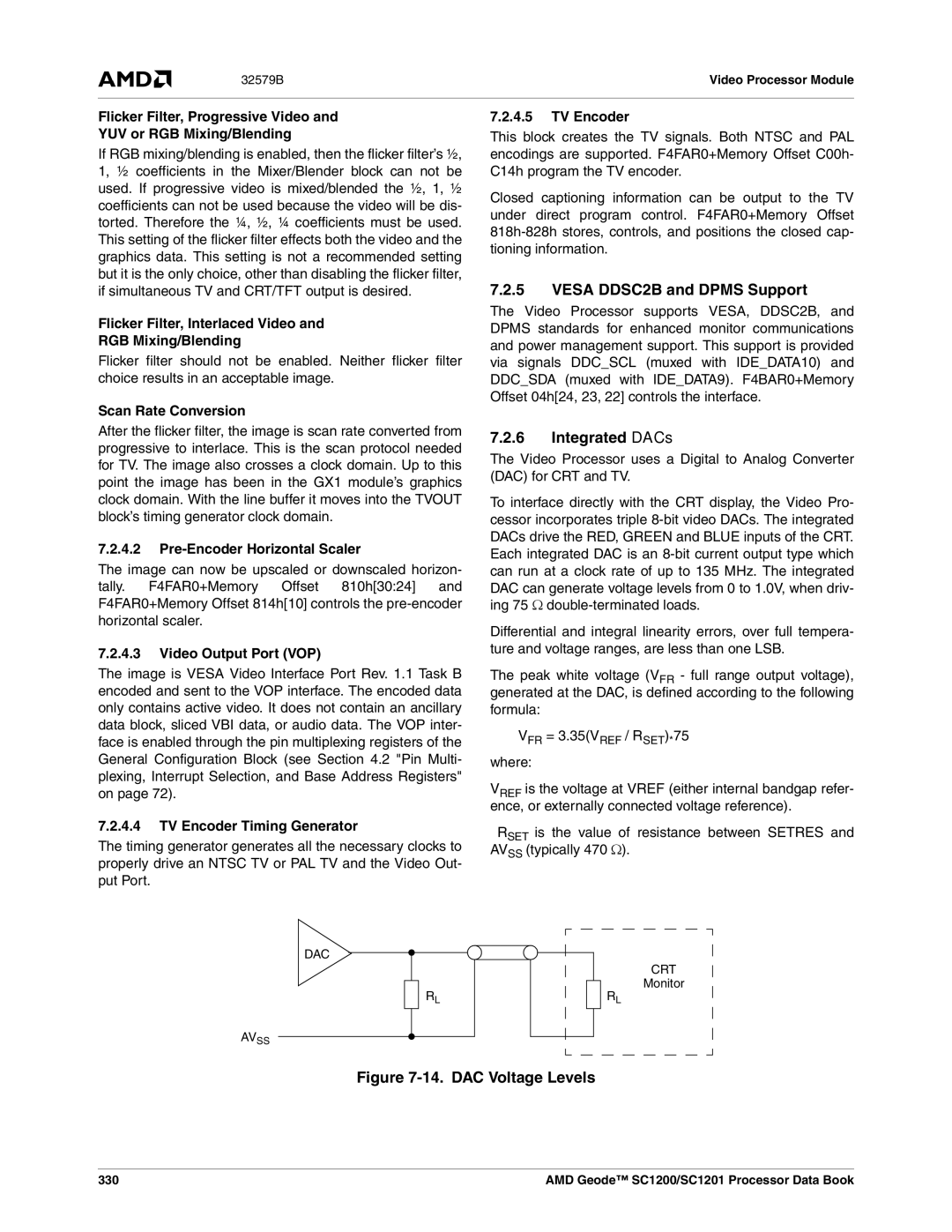 AMD SC1200, SC1201 manual Vesa DDSC2B and Dpms Support, Integrated DACs 