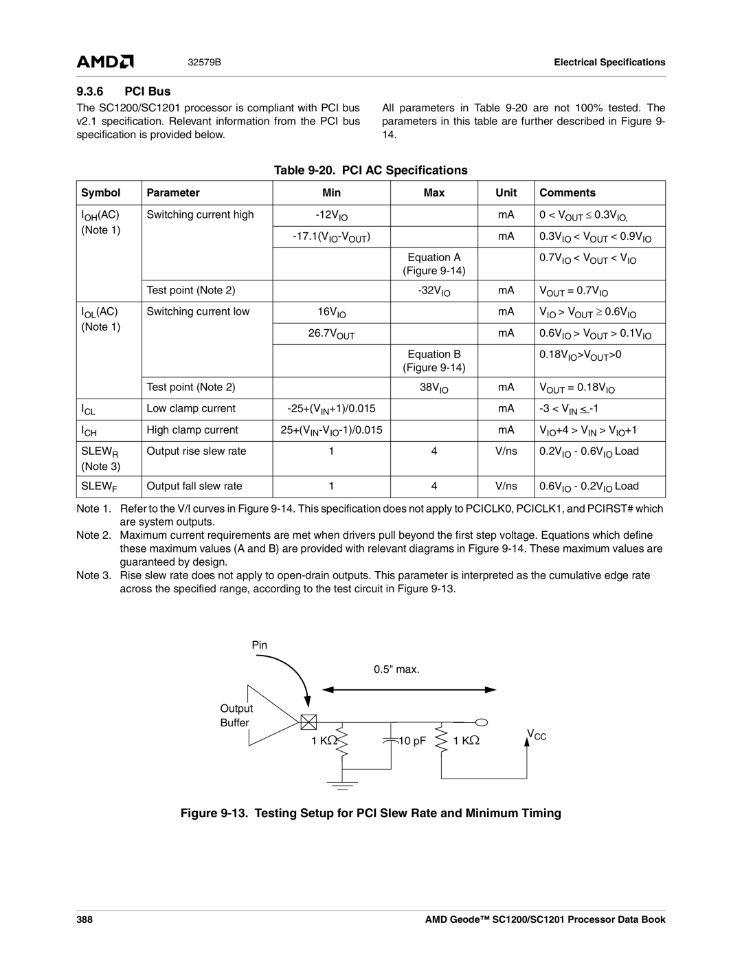 AMD SC1200, SC1201 manual PCI Bus, PCI AC Specifications 