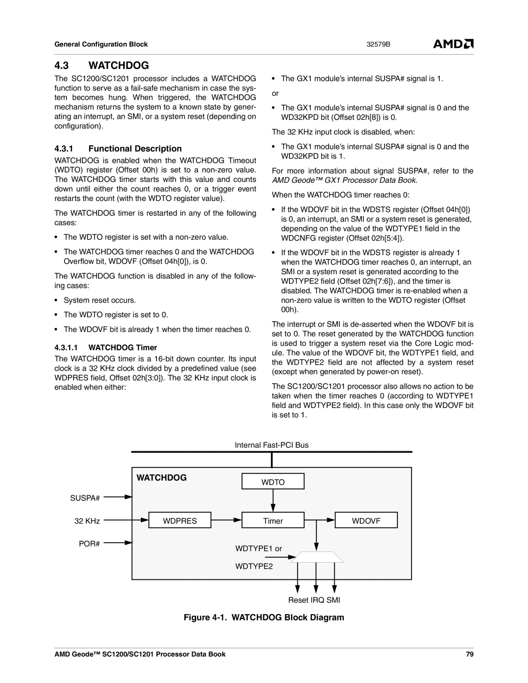 AMD SC1201, SC1200 manual Functional Description, Watchdog Timer 