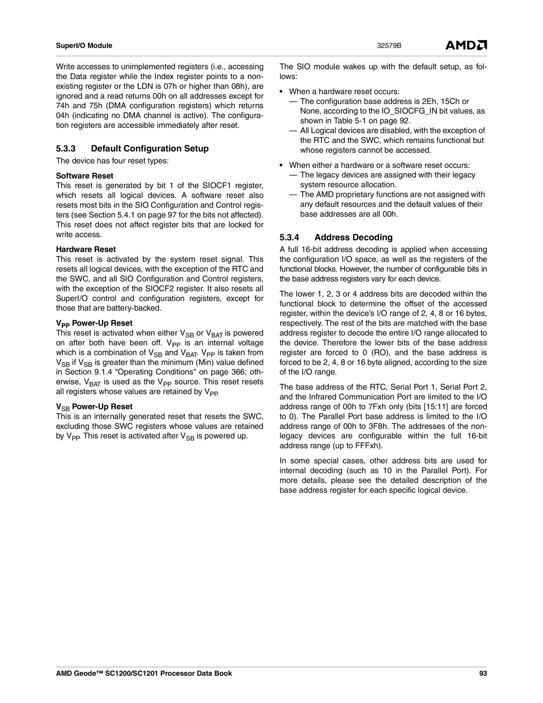 AMD SC1201, SC1200 manual Default Configuration Setup, Address Decoding 