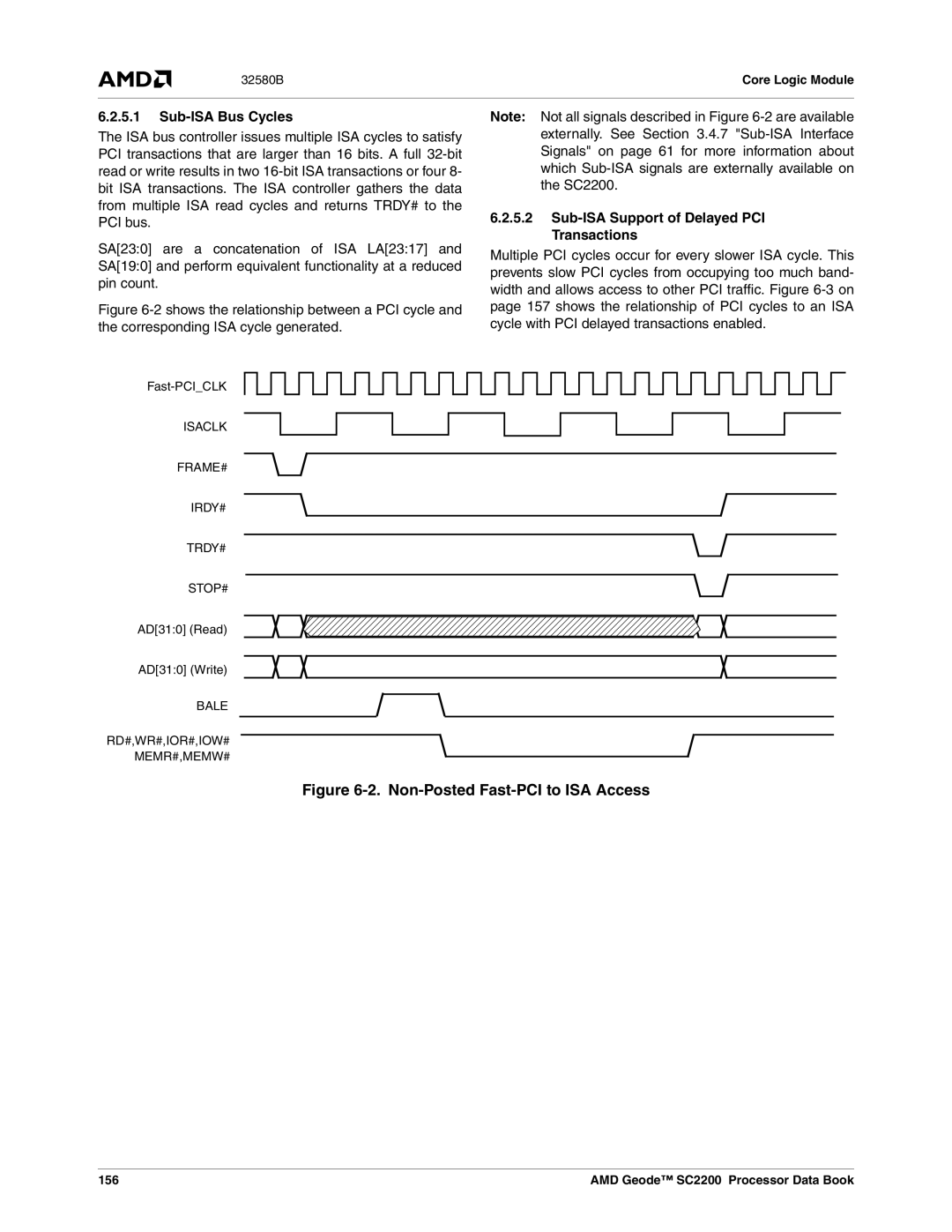 AMD SC2200 manual Sub-ISA Bus Cycles, Sub-ISA Support of Delayed PCI Transactions, Fast-PCICLK, AD310 Read AD310 Write 