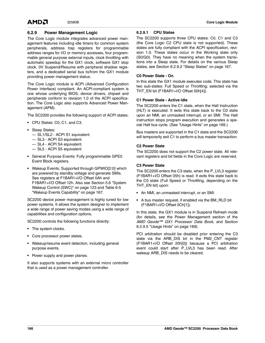 AMD SC2200 manual Power Management Logic 