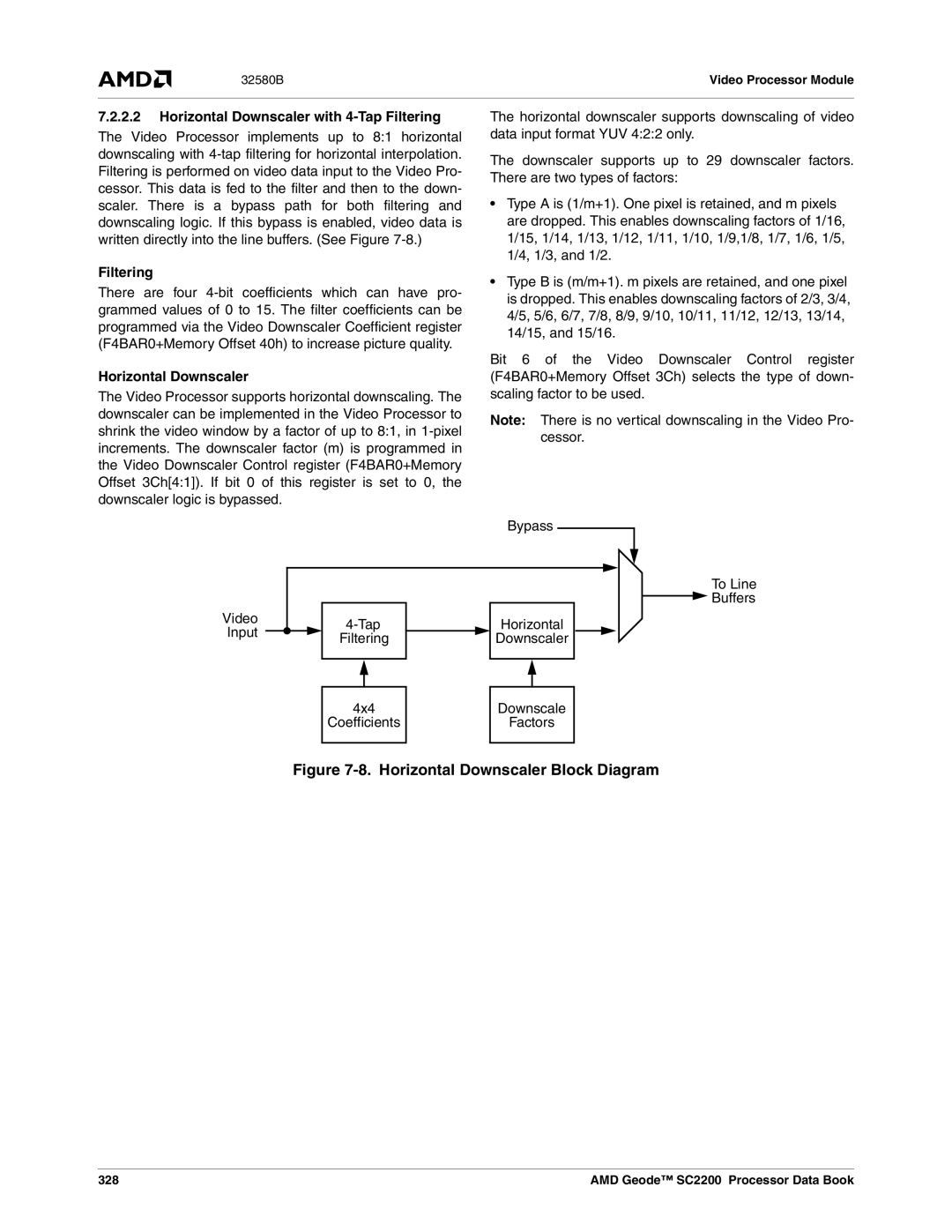 AMD SC2200 manual Horizontal Downscaler with 4-Tap Filtering 