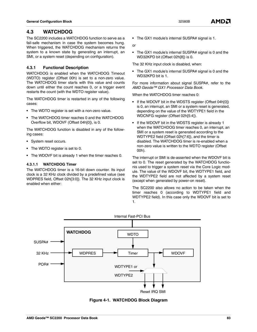 AMD SC2200 manual Functional Description, Watchdog Timer 