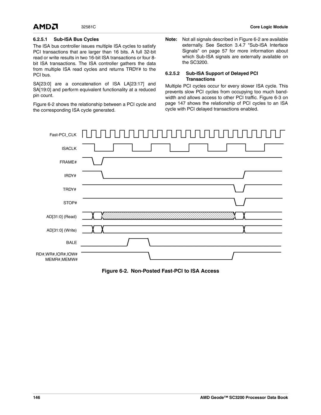 AMD SC3200 manual Sub-ISA Bus Cycles, Sub-ISA Support of Delayed PCI Transactions, 146 