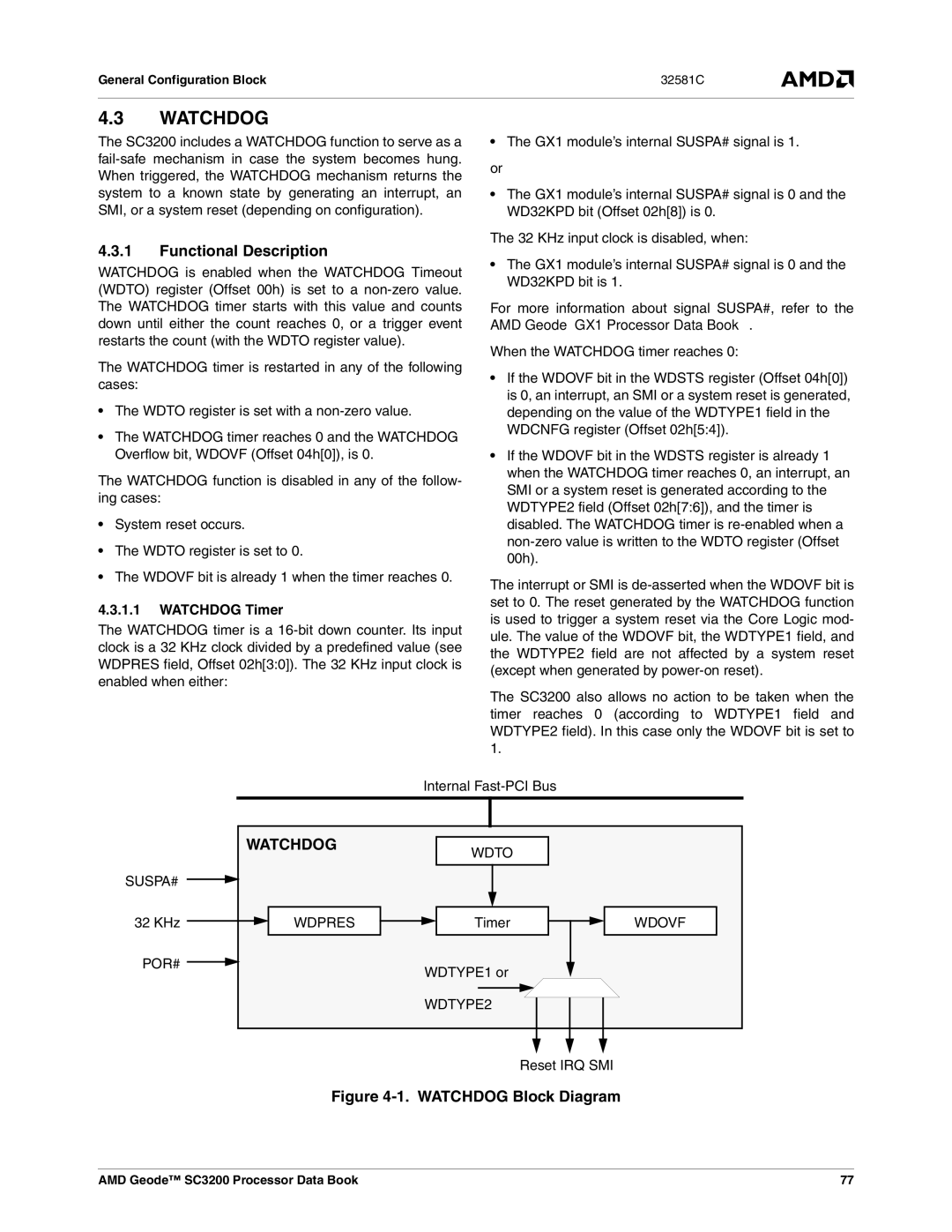 AMD SC3200 manual Functional Description, Watchdog Timer 