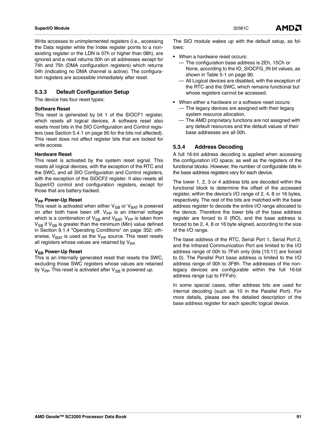 AMD SC3200 manual Default Configuration Setup, Address Decoding 