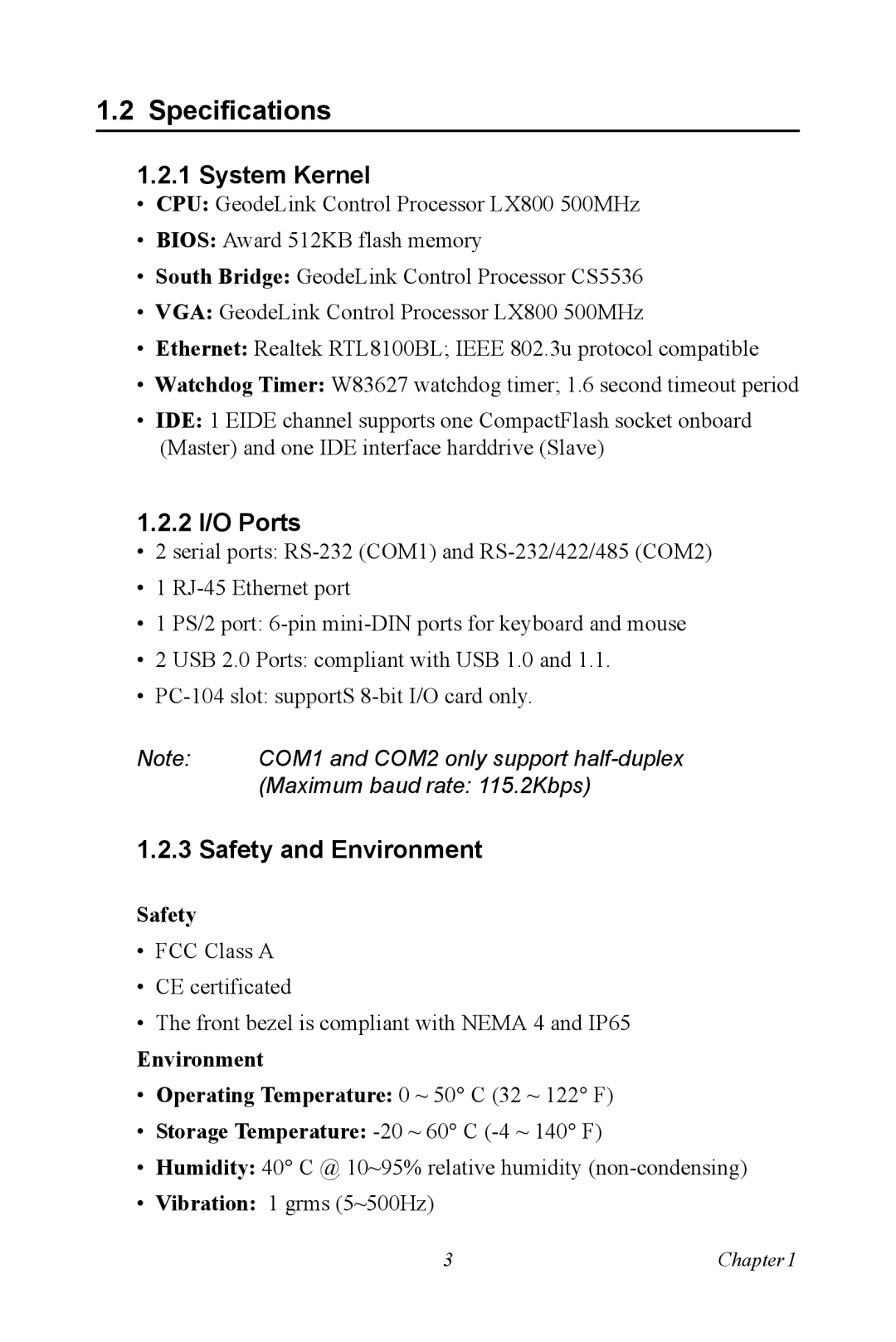 AMD TPC-660G manual Specifications, Safety, Environment Operating Temperature 0 ~ 50 C 32 ~ 122 F 