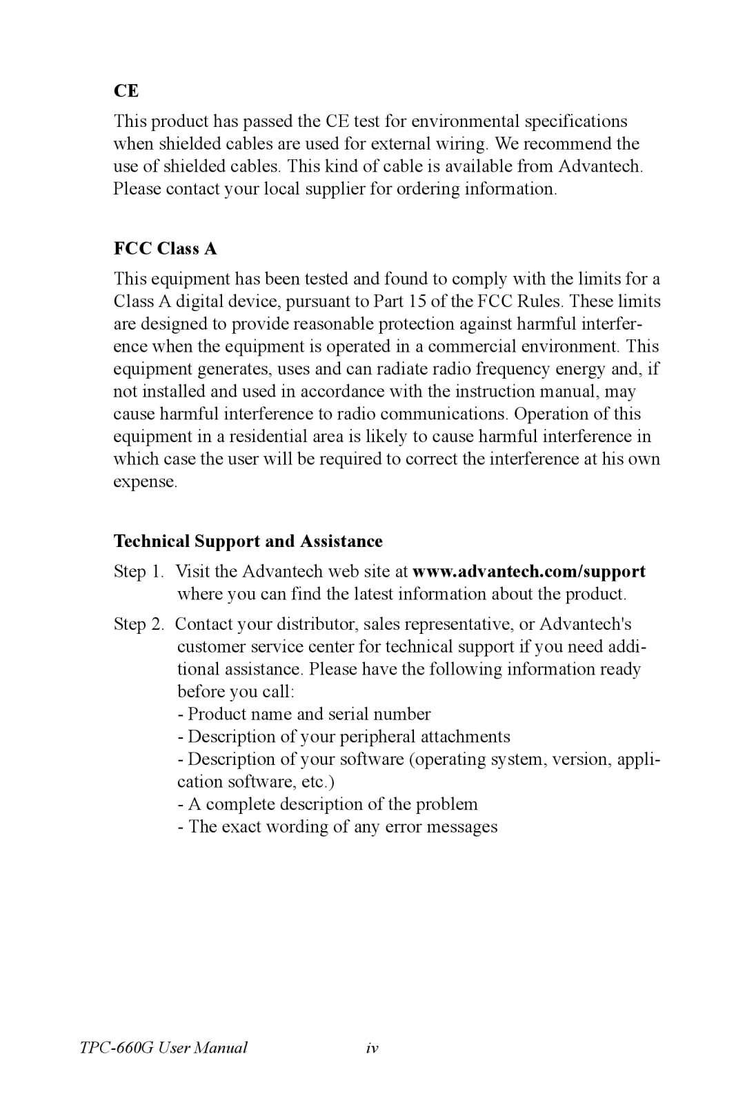 AMD TPC-660G manual FCC Class a Technical Support and Assistance 