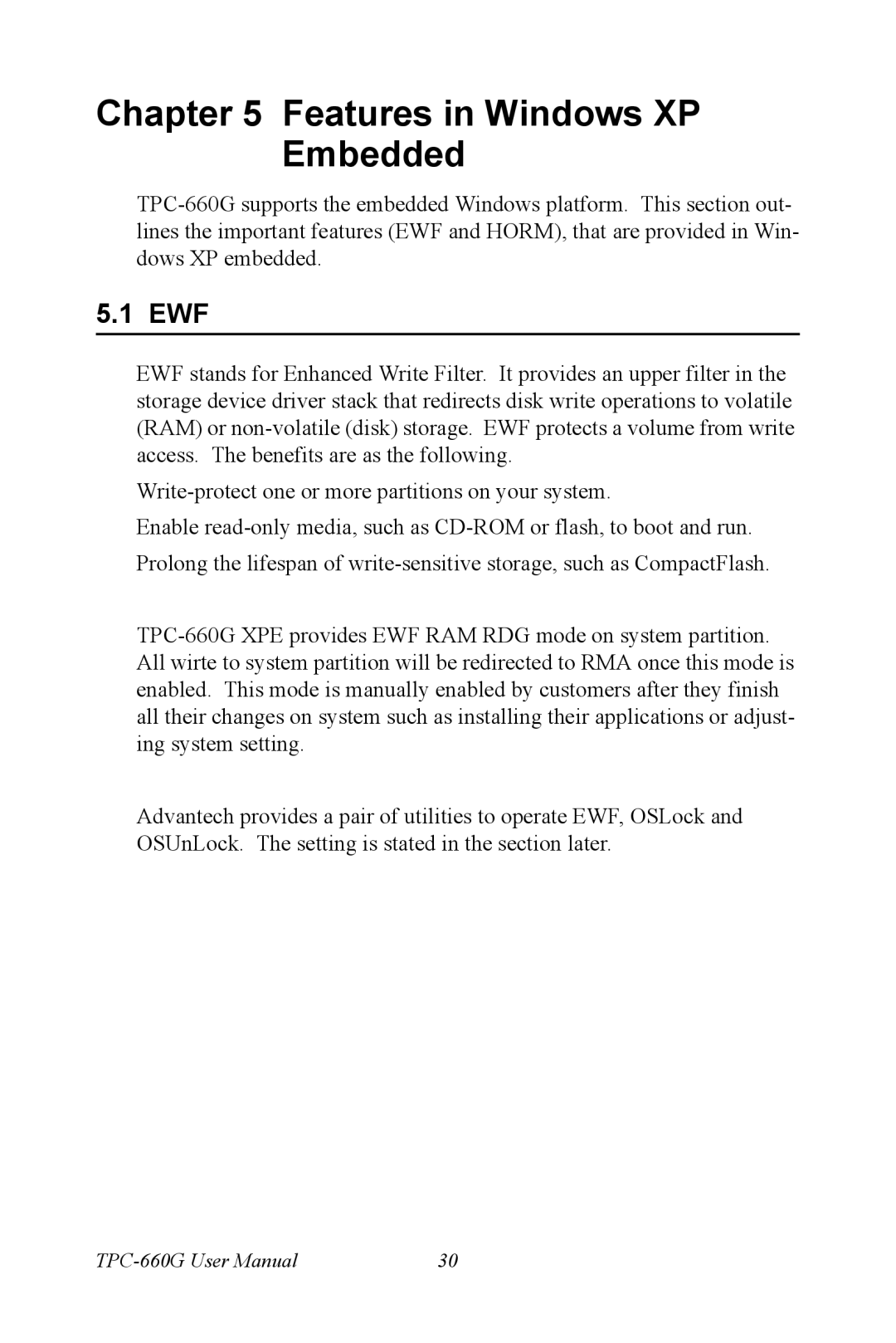 AMD TPC-660G manual Features in Windows XP Embedded, Ewf 