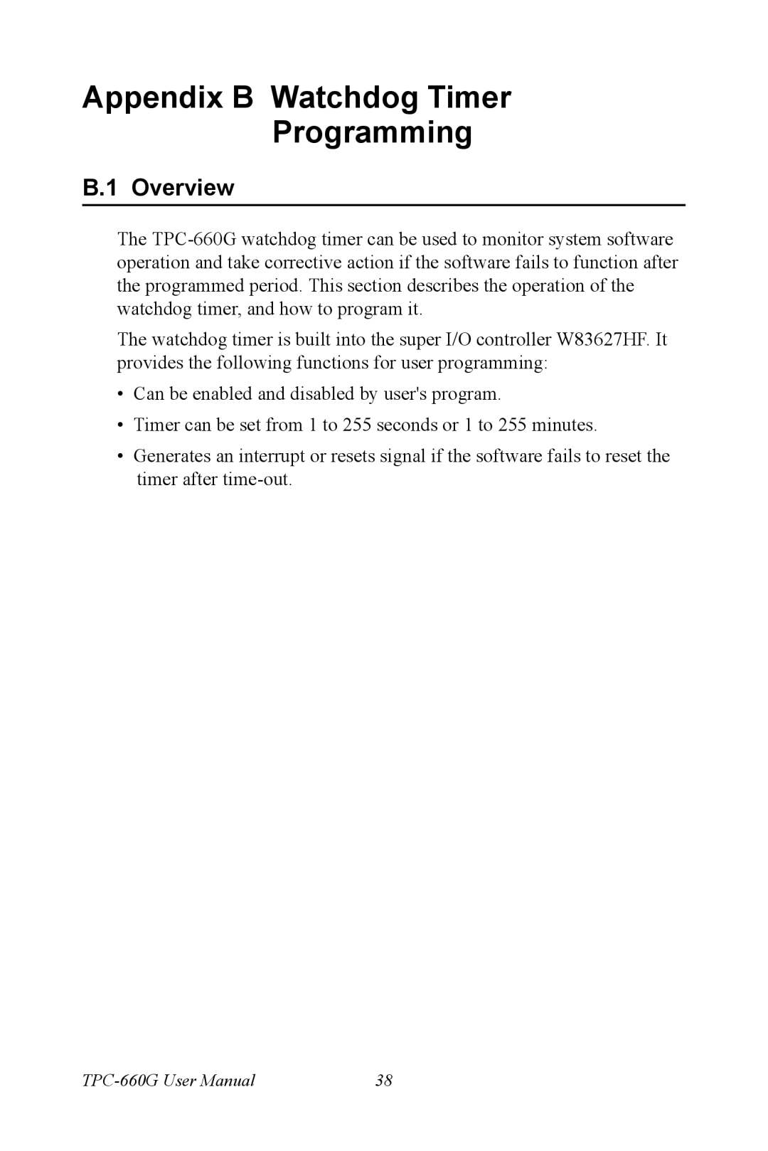 AMD TPC-660G manual Appendix B Watchdog Timer Programming, Overview 