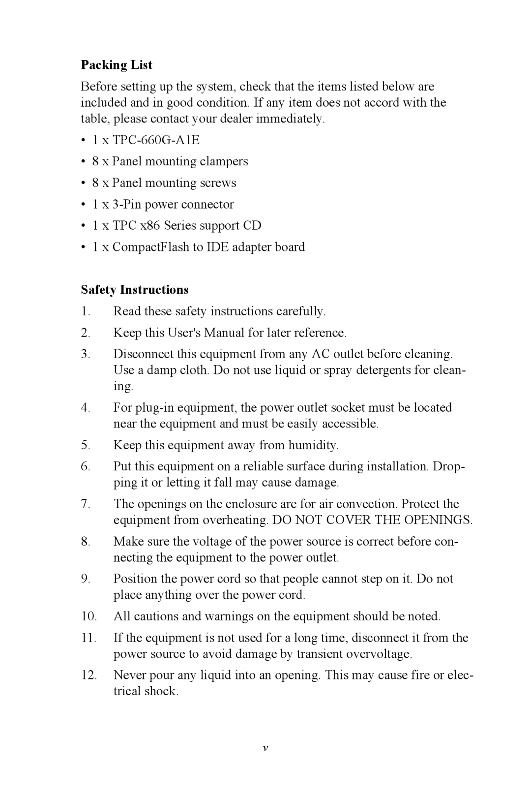 AMD TPC-660G manual Packing List, Safety Instructions 