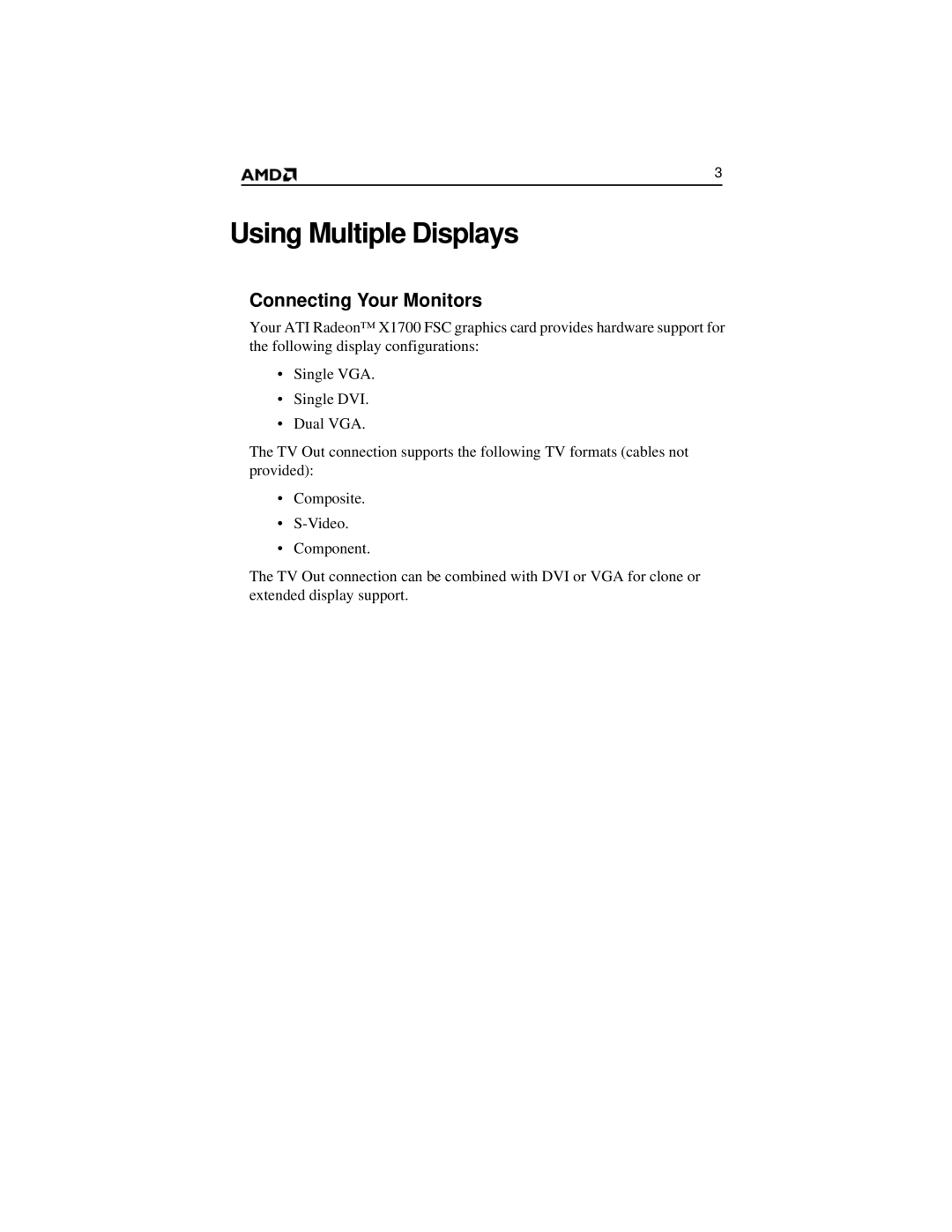 AMD x1700 FSC manual Using Multiple Displays, Connecting Your Monitors 