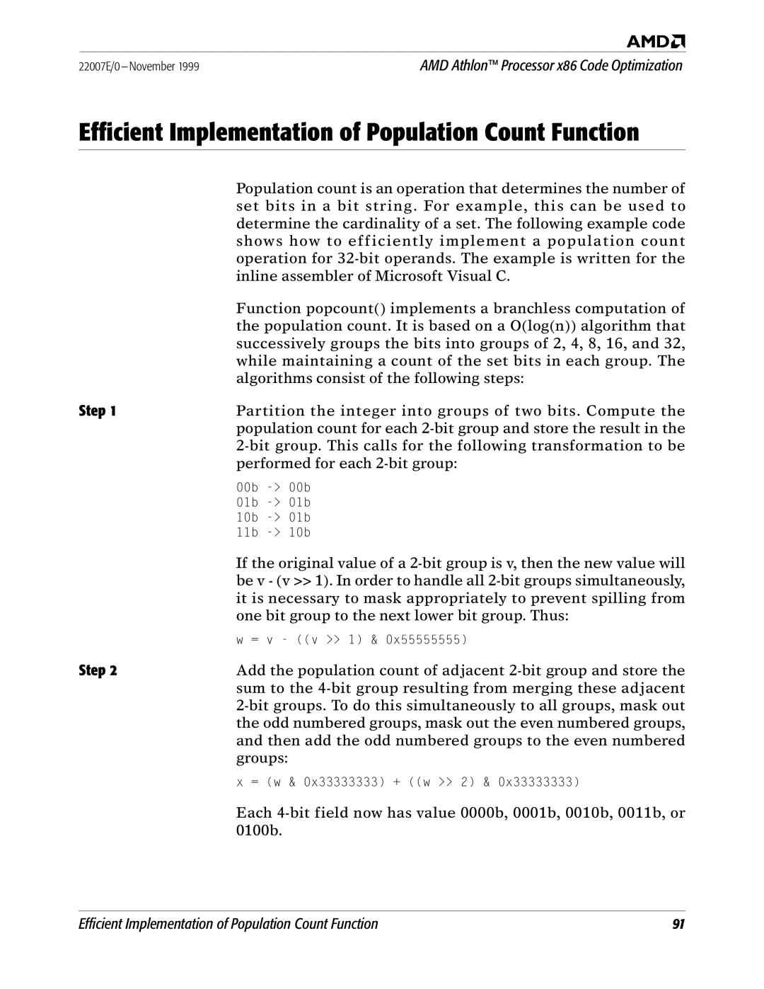 AMD x86 manual Efficient Implementation of Population Count Function, Step 