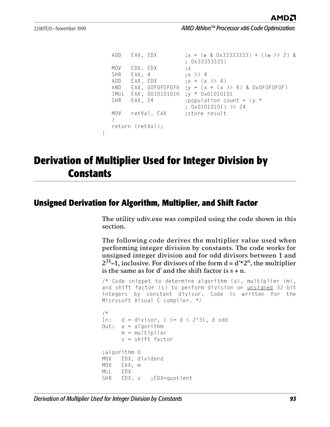 AMD x86 manual Mov Edx, Edx Shr 