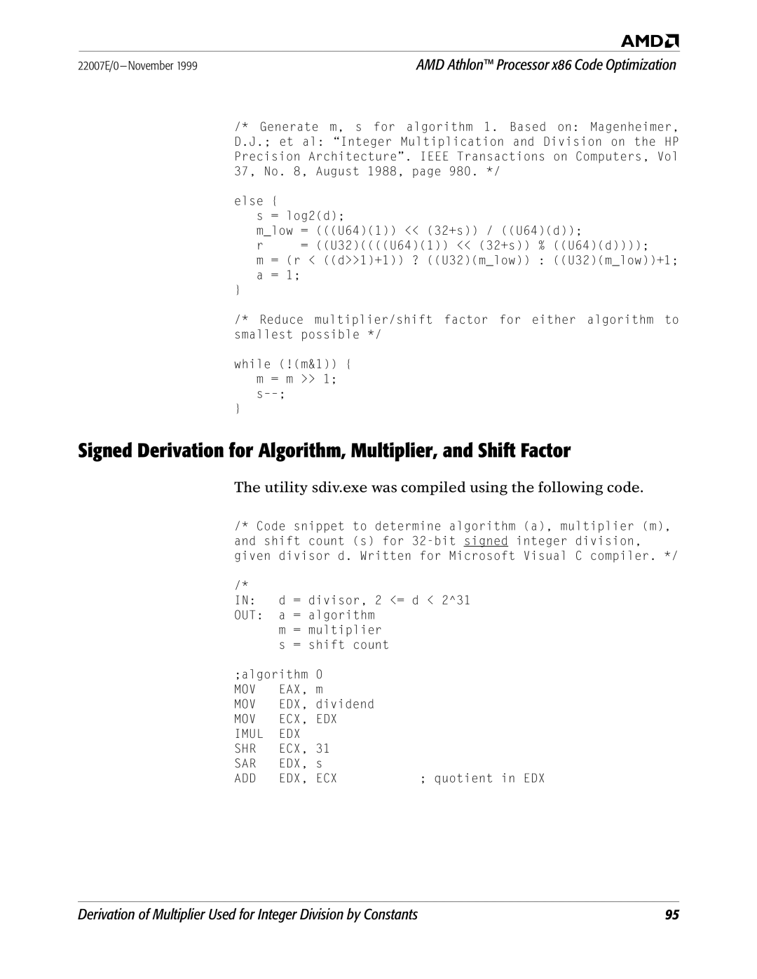 AMD x86 manual Utility sdiv.exe was compiled using the following code 