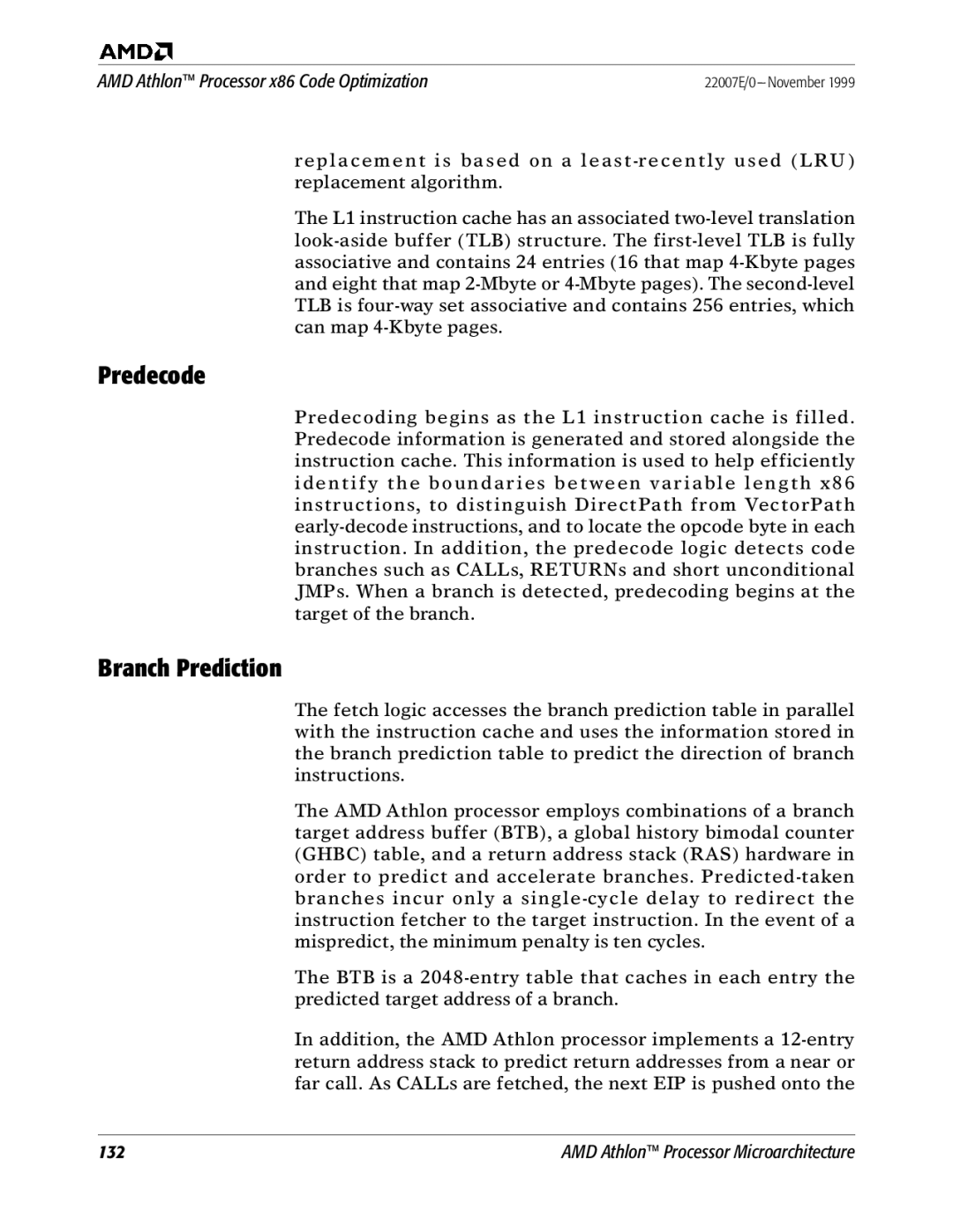 AMD x86 manual Predecode, Branch Prediction 