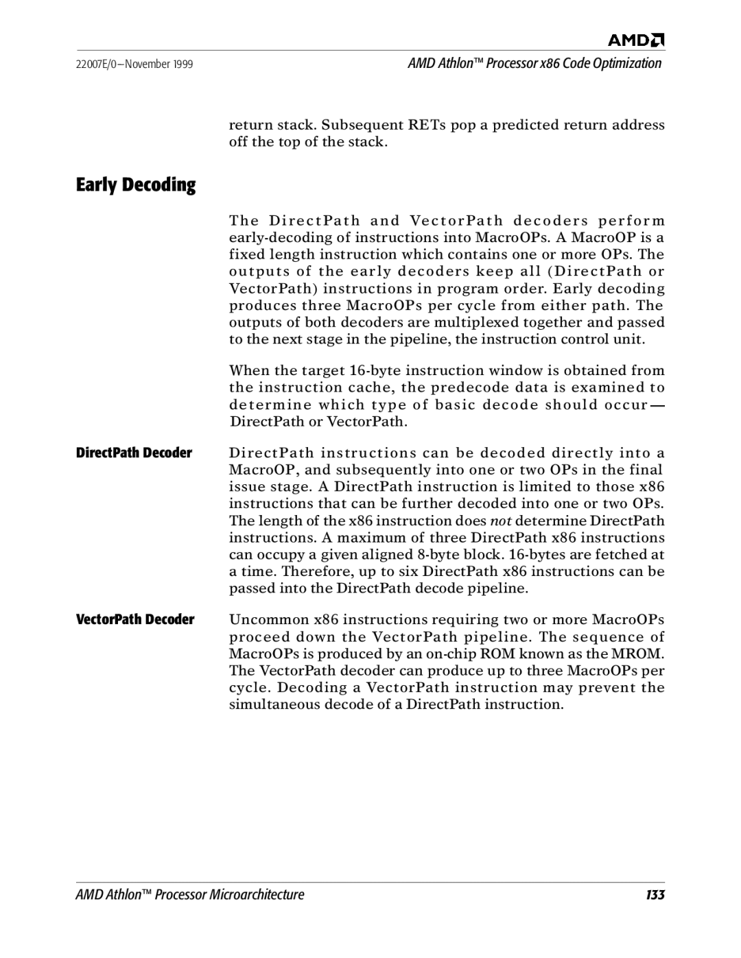 AMD x86 manual Early Decoding 