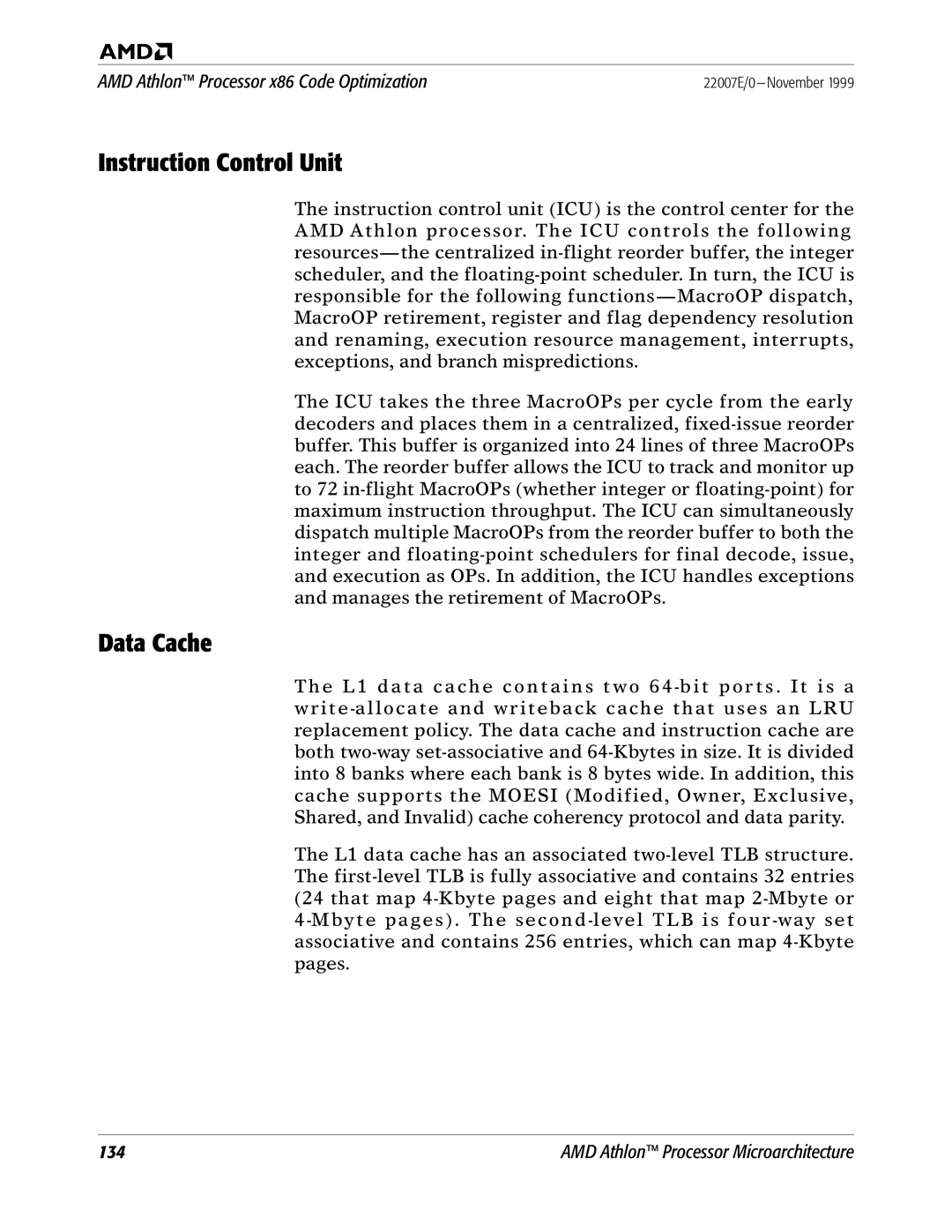 AMD x86 manual Instruction Control Unit, Data Cache 