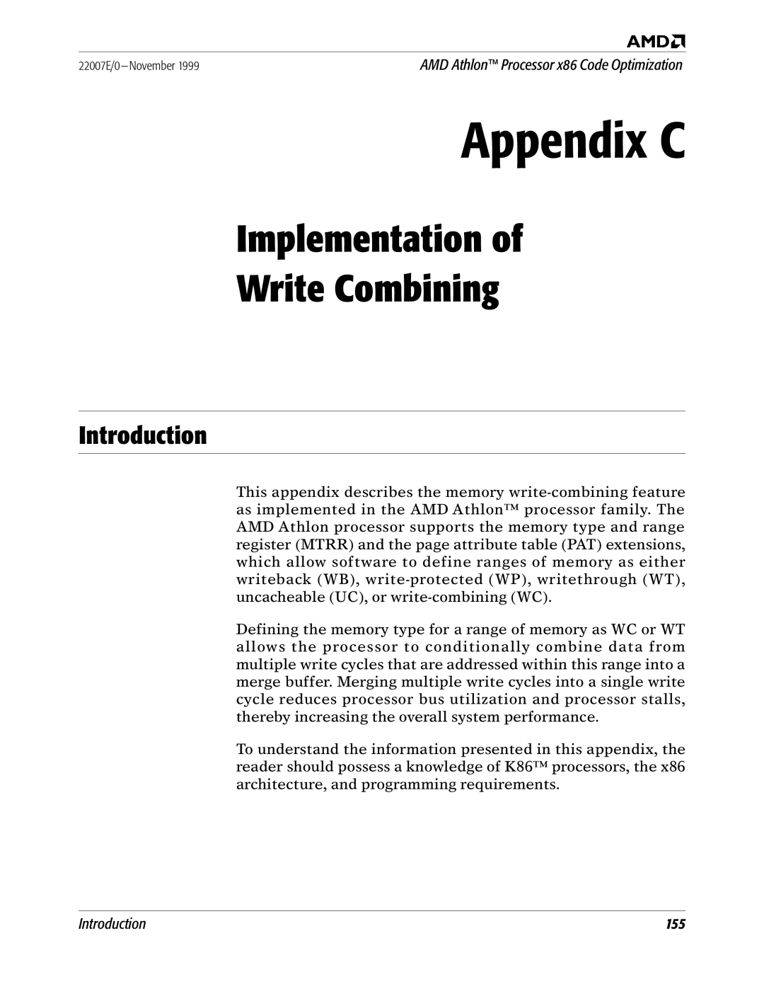 AMD x86 manual Appendix C, Implementation Write Combining 