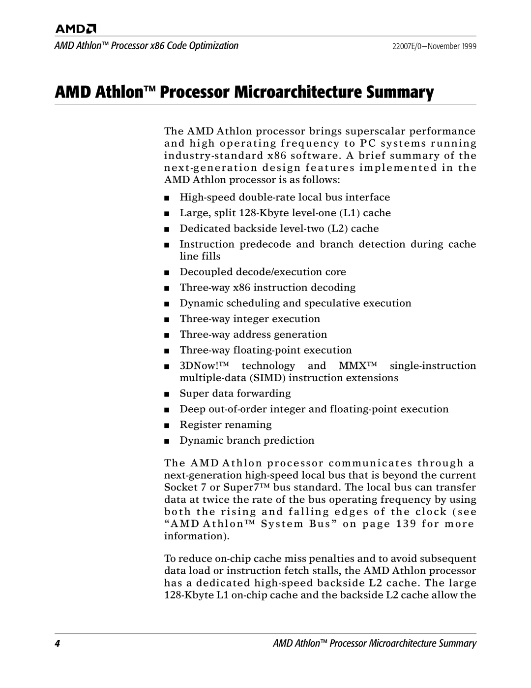 AMD x86 manual AMD Athlon Processor Microarchitecture Summary 