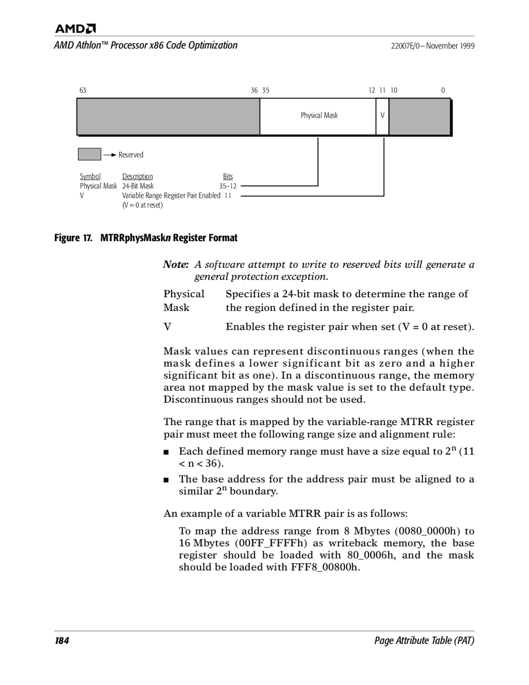 AMD x86 manual MTRRphysMaskn Register Format 