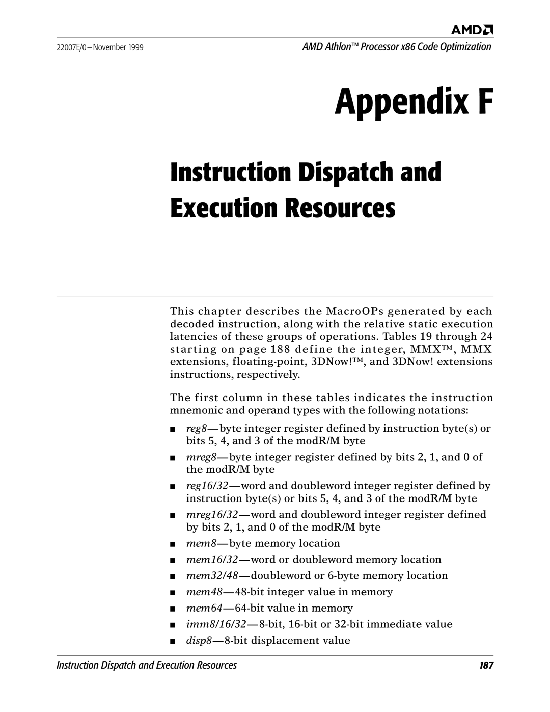 AMD x86 manual Appendix F, Instruction Dispatch Execution Resources 