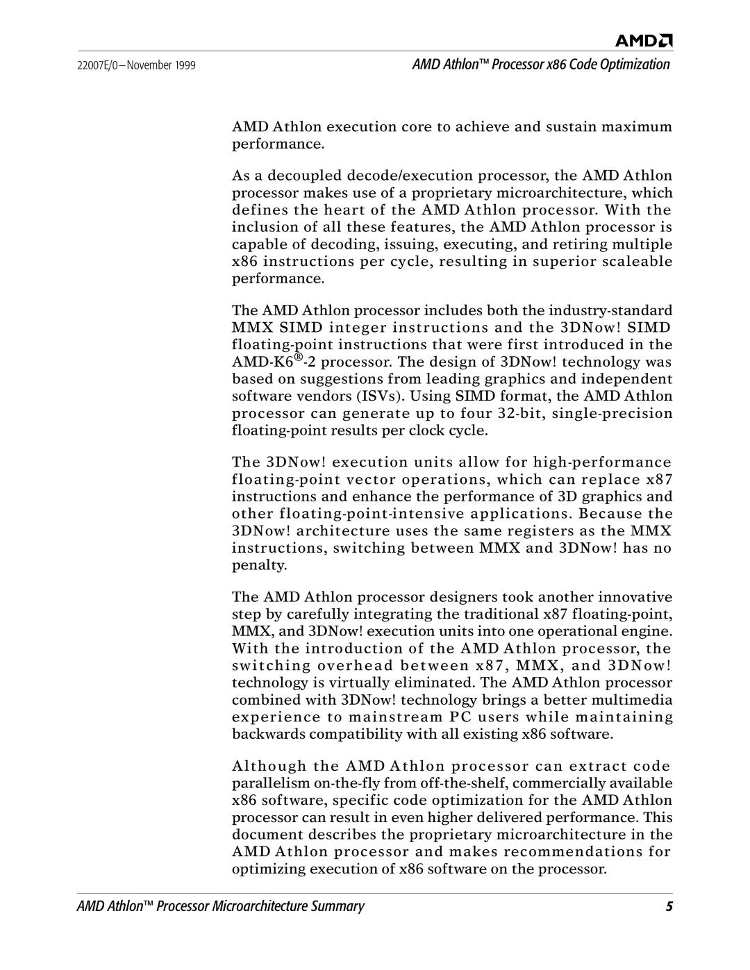 AMD x86 manual AMD Athlon Processor Microarchitecture Summary 