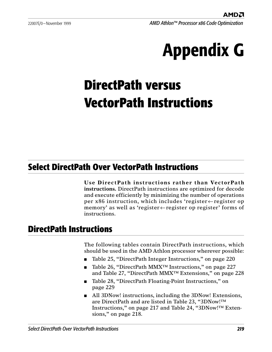 AMD x86 manual DirectPath versus VectorPath Instructions, DirectPath Instructions 