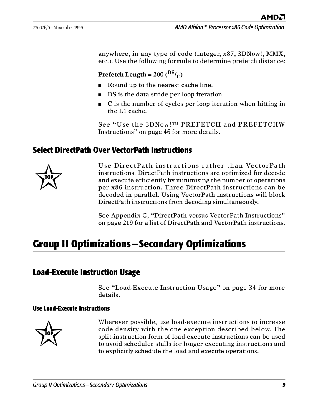 AMD x86 manual Group II Optimizations-Secondary Optimizations, Select DirectPath Over VectorPath Instructions 