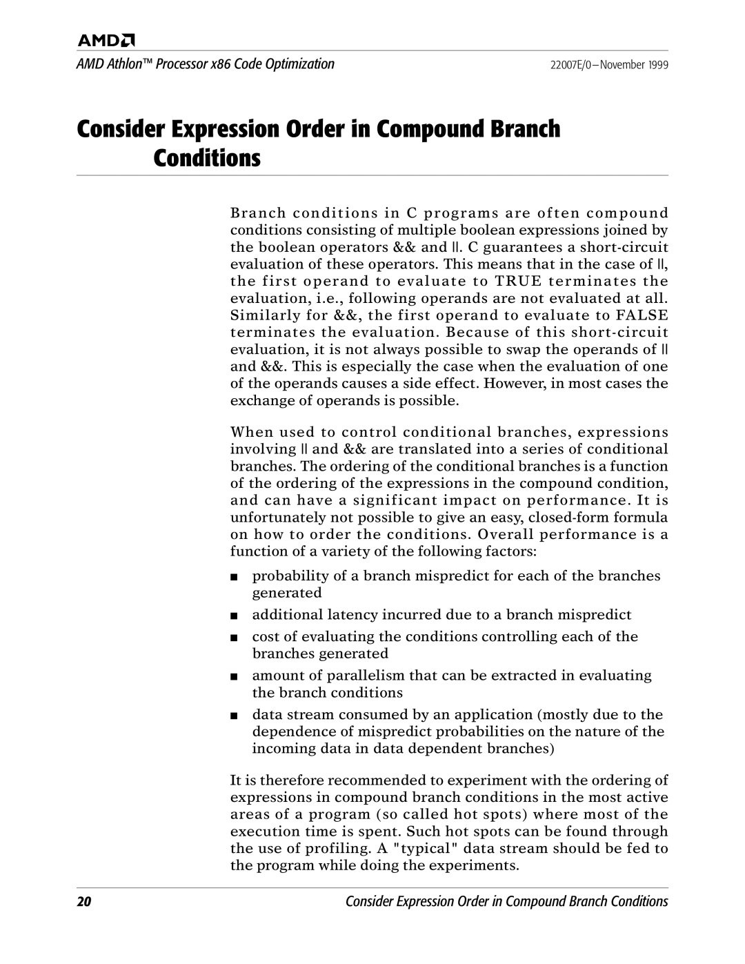 AMD x86 manual Consider Expression Order in Compound Branch Conditions 