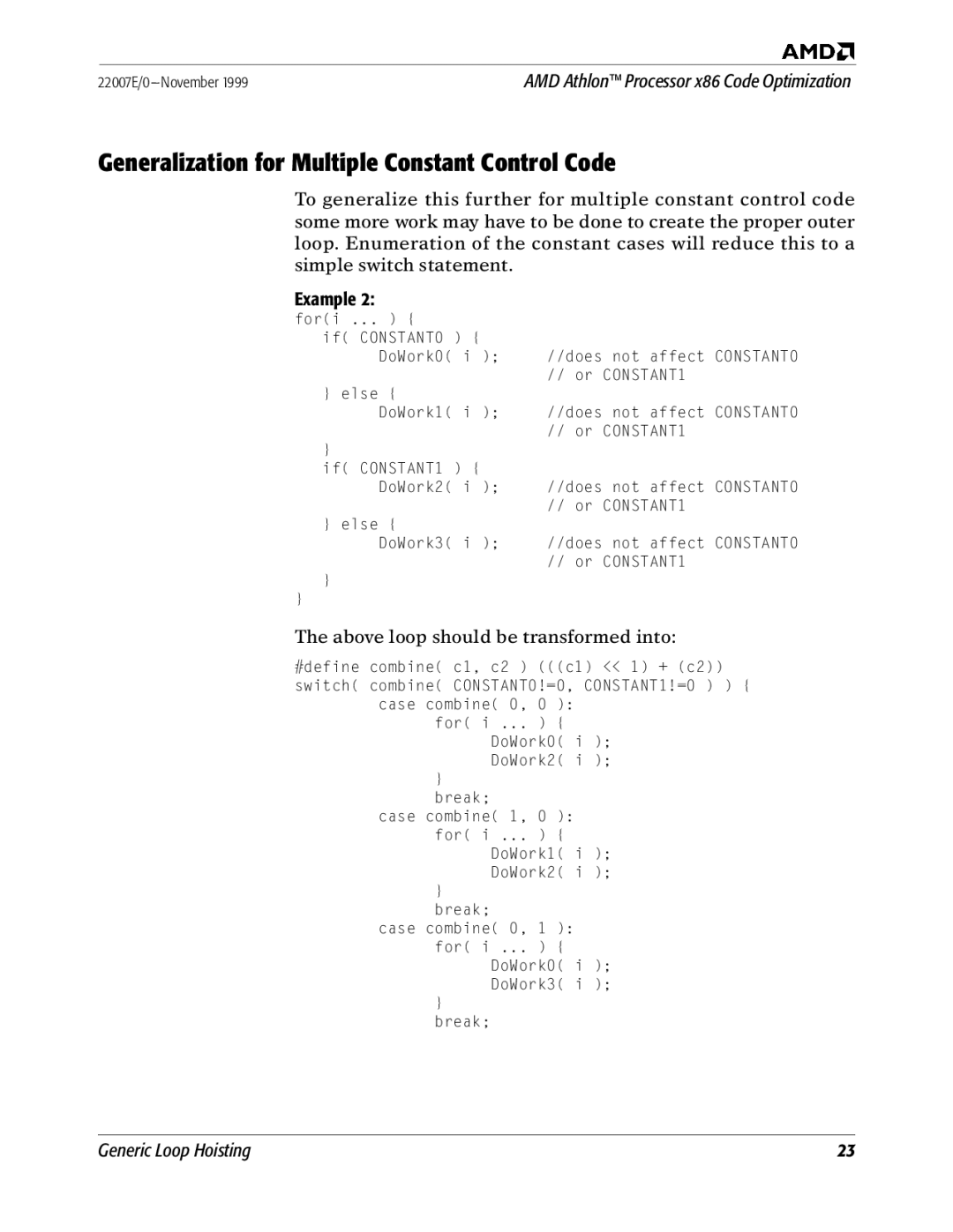 AMD x86 manual Generalization for Multiple Constant Control Code 