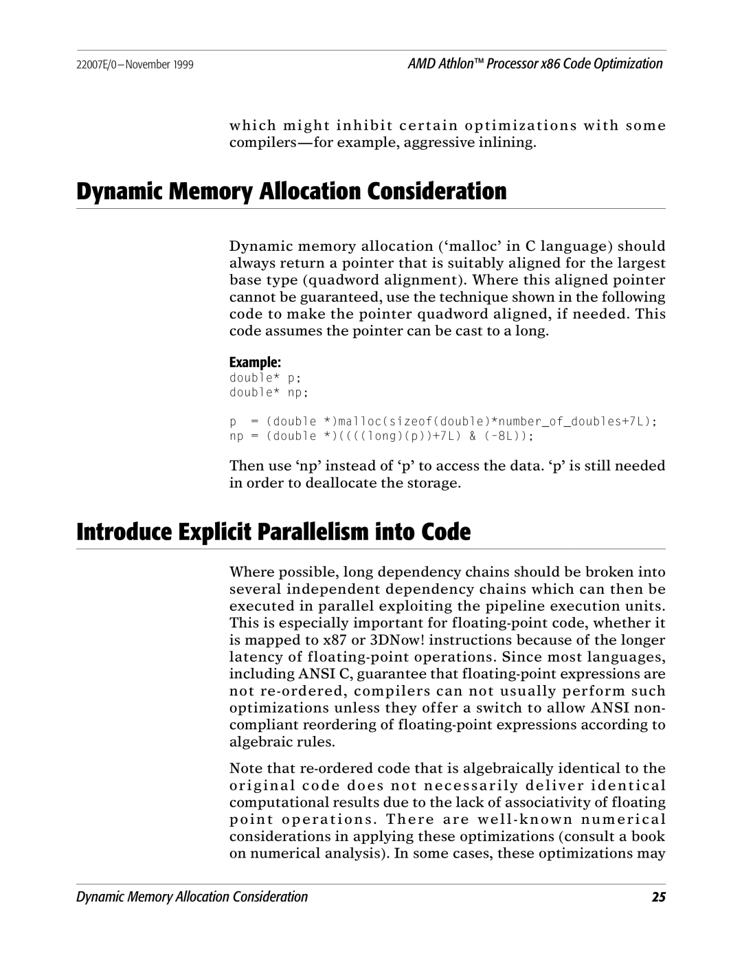 AMD x86 manual Dynamic Memory Allocation Consideration, Introduce Explicit Parallelism into Code 