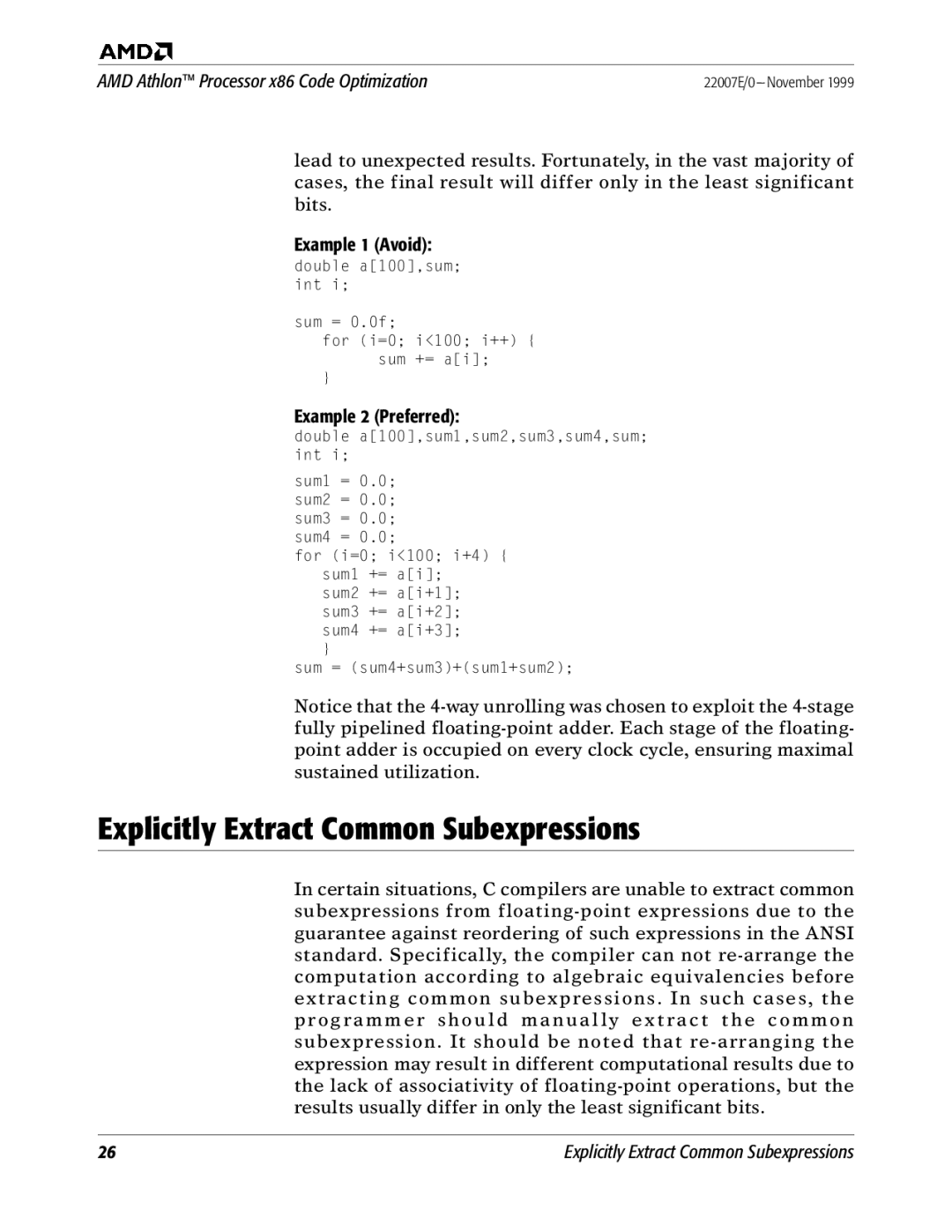 AMD x86 manual Explicitly Extract Common Subexpressions, Example 1 Avoid 