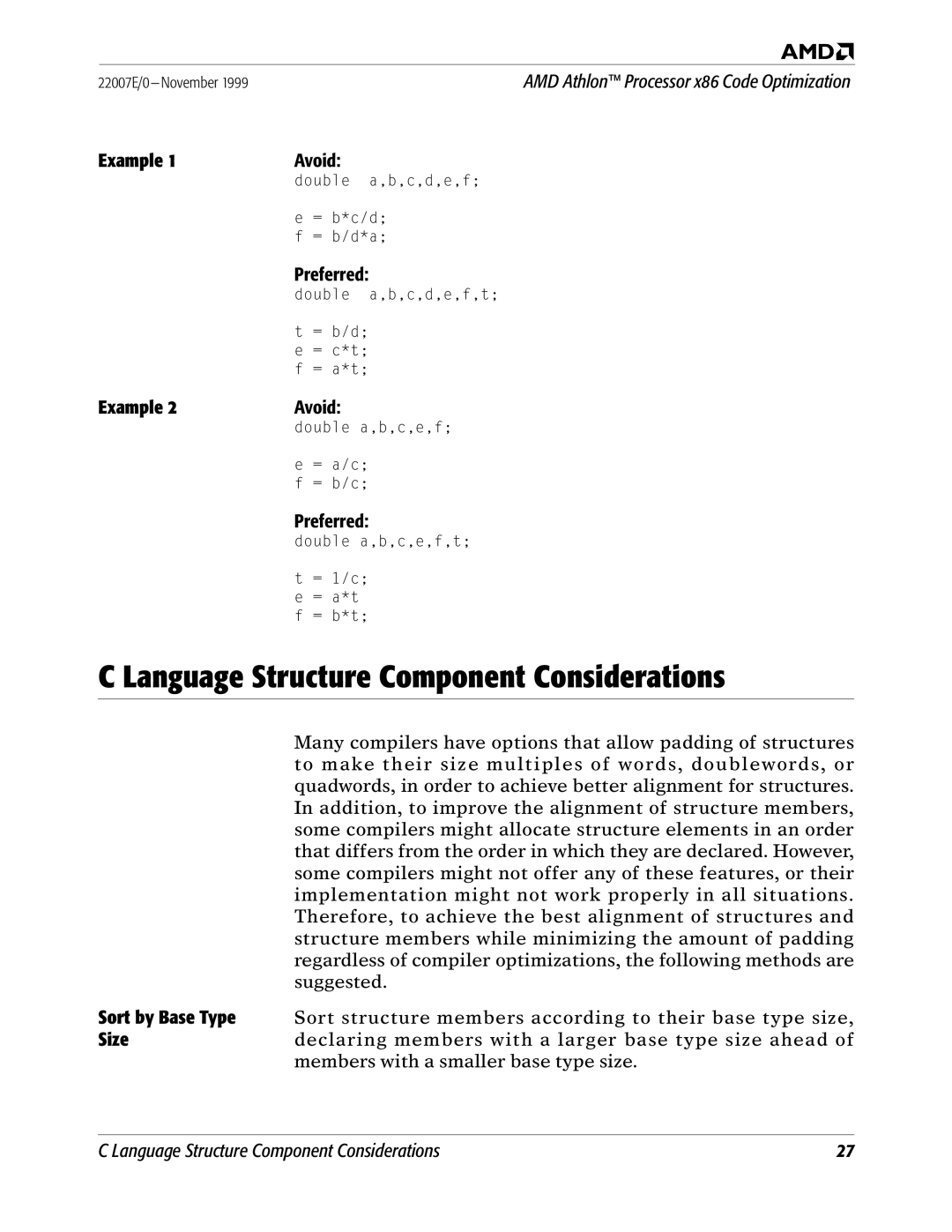 AMD x86 manual Language Structure Component Considerations, Example, Avoid, Preferred 