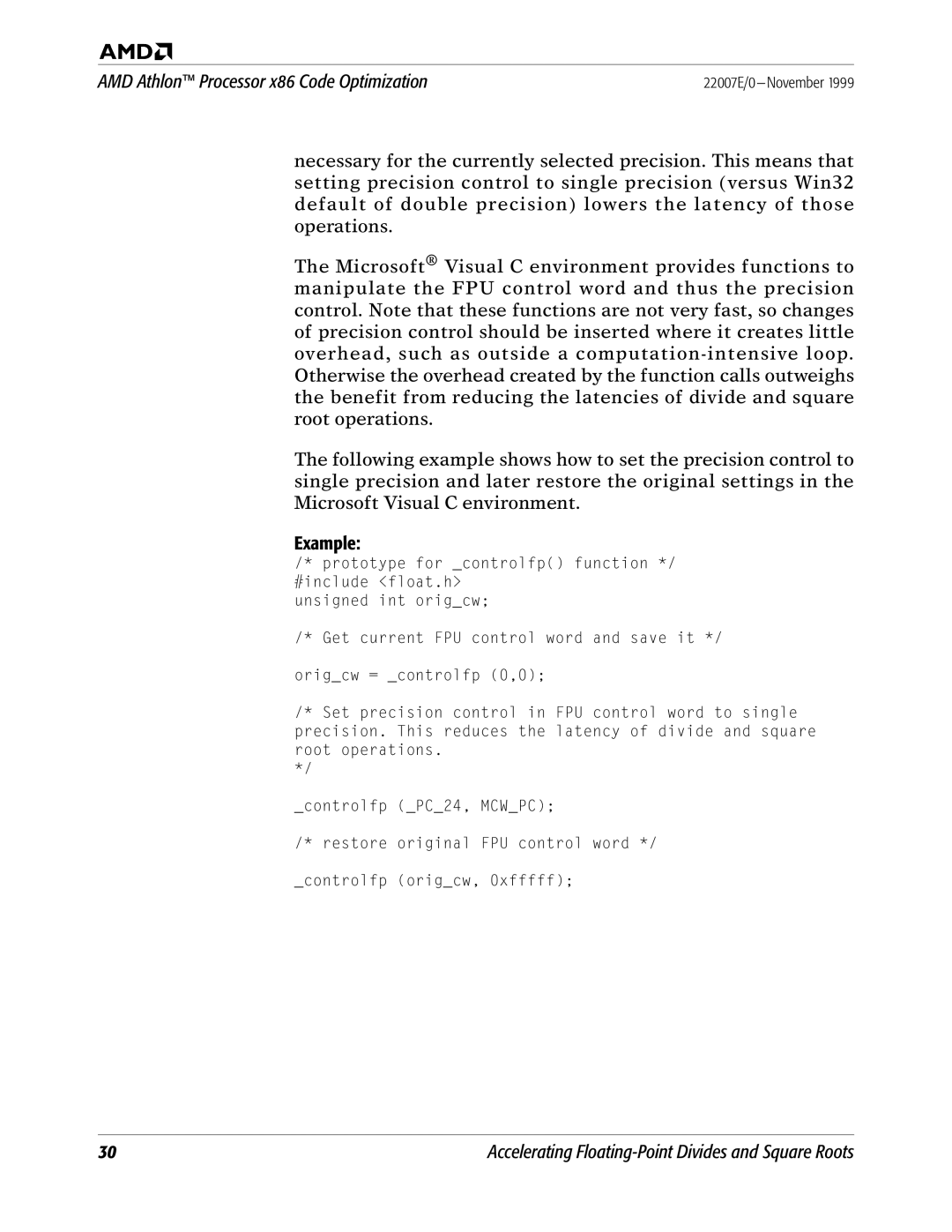 AMD x86 manual Accelerating Floating-Point Divides and Square Roots 