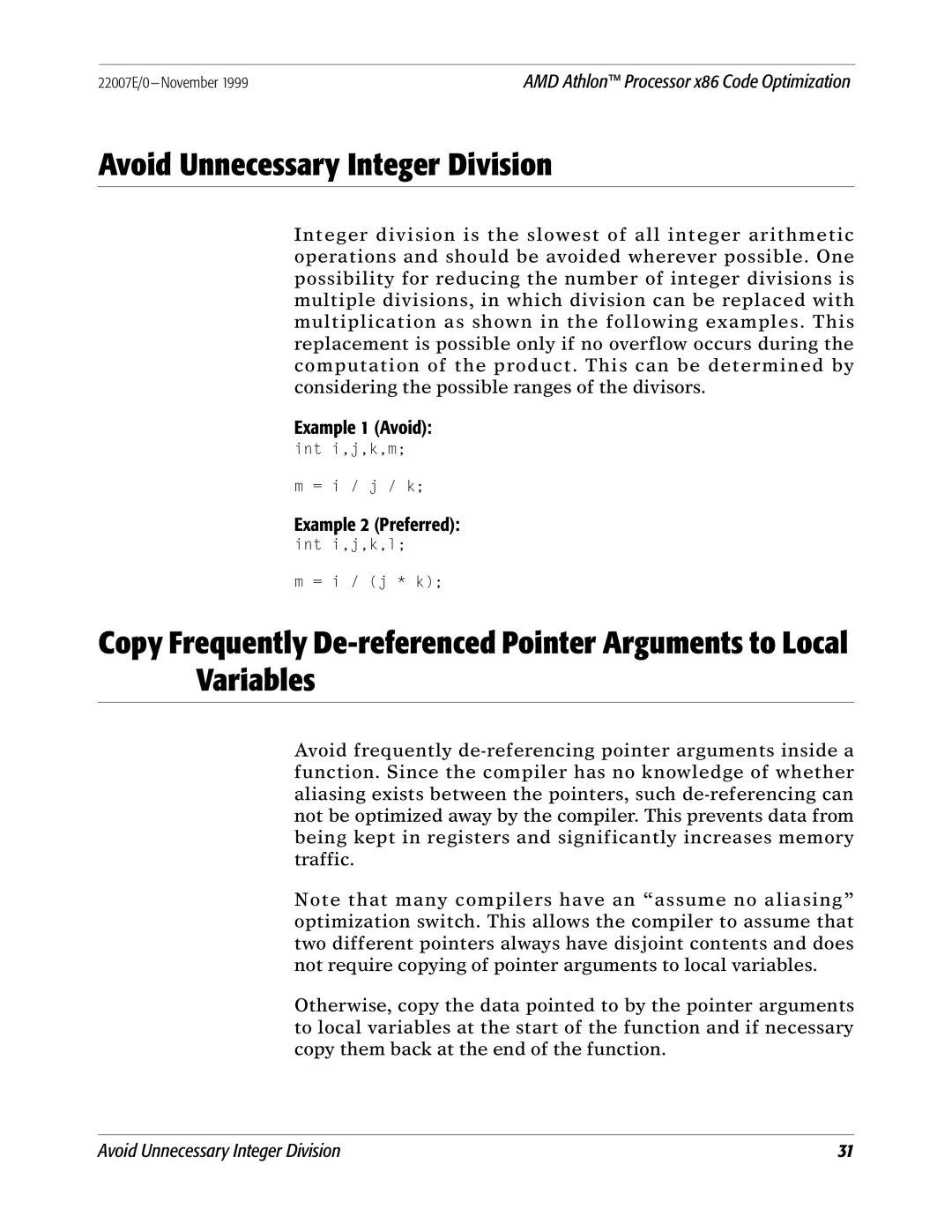 AMD x86 manual Avoid Unnecessary Integer Division, Example 1 Avoid 