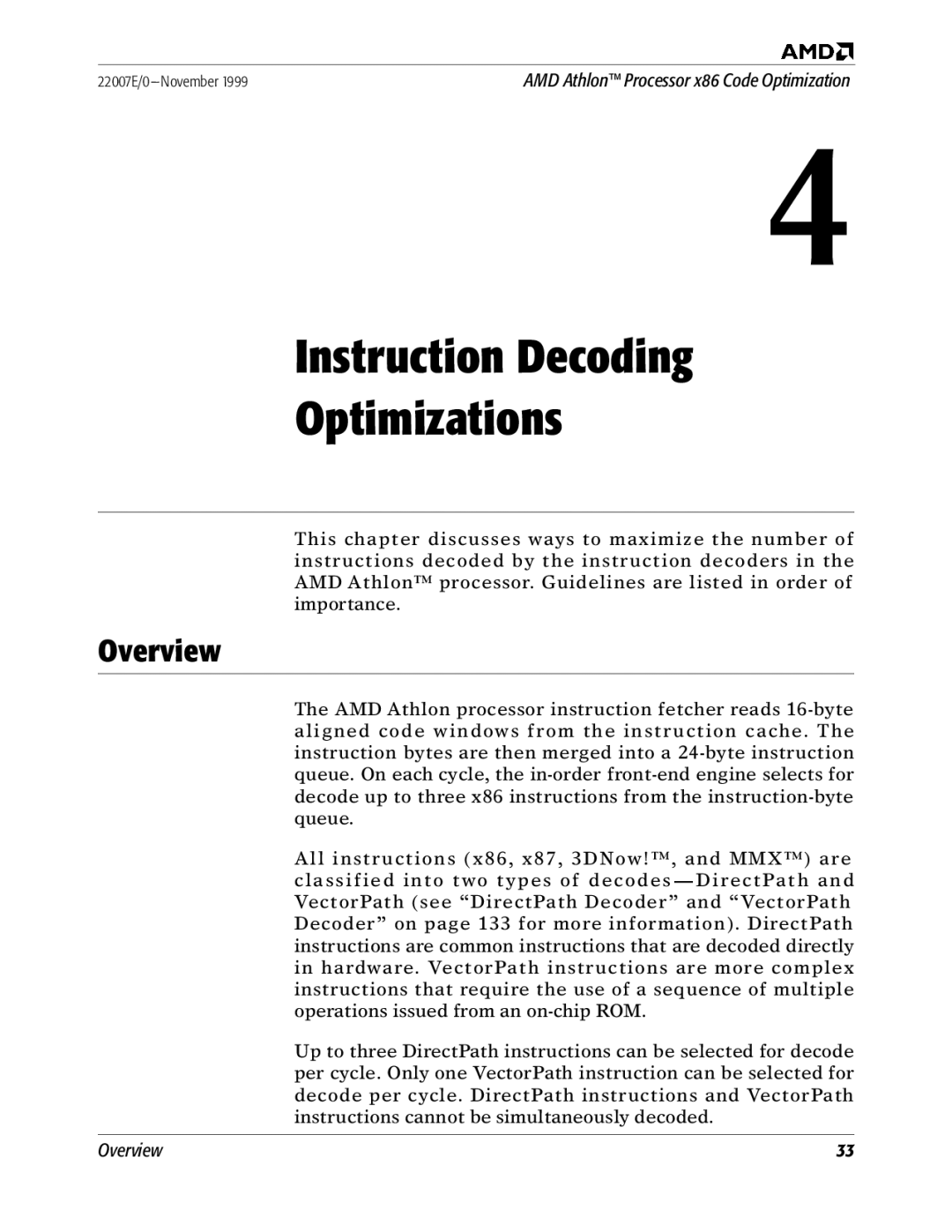 AMD x86 manual Instruction Decoding Optimizations, Overview 