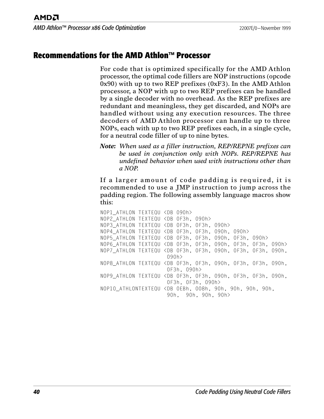 AMD x86 manual Recommendations for the AMD Athlon Processor 