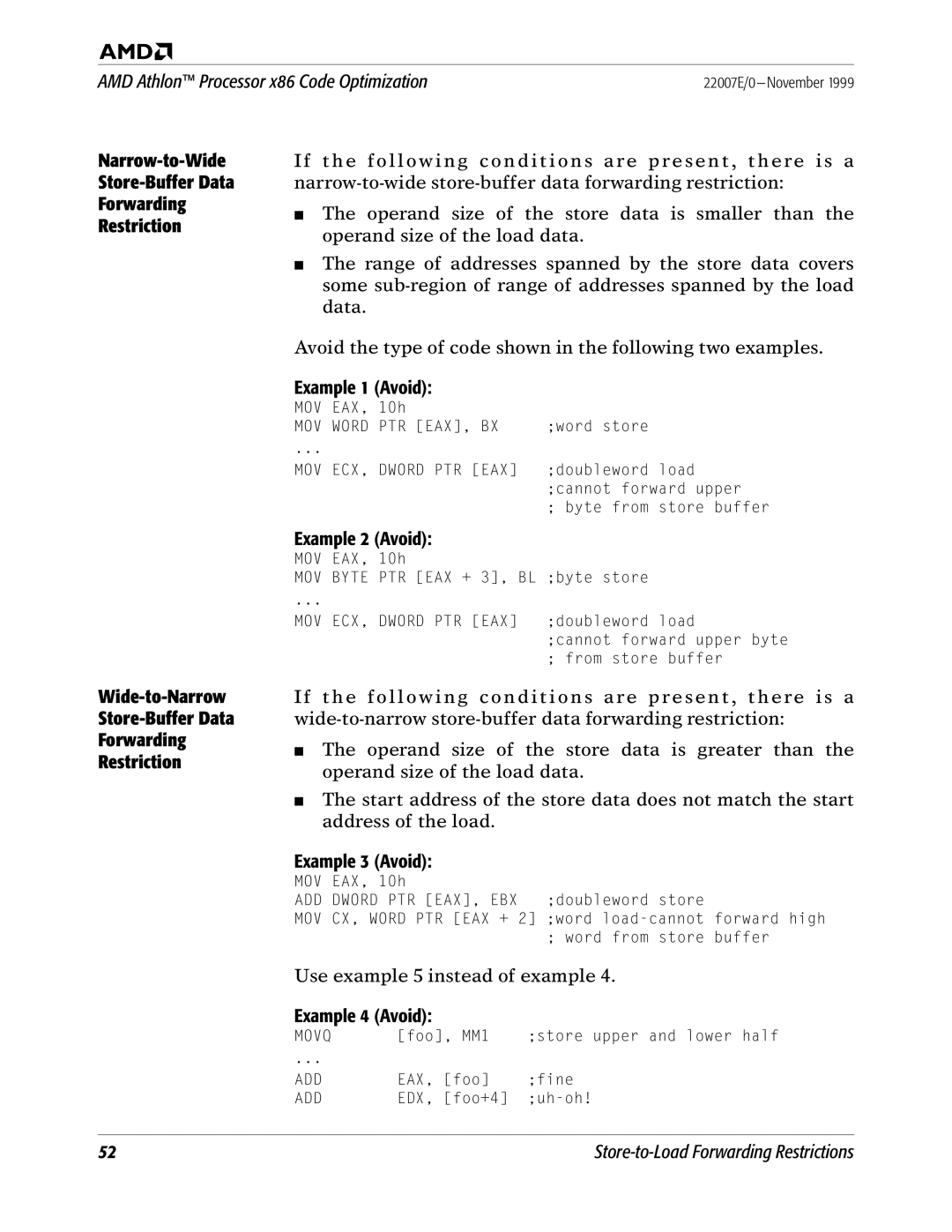 AMD x86 manual Example 3 Avoid, Example 4 Avoid 