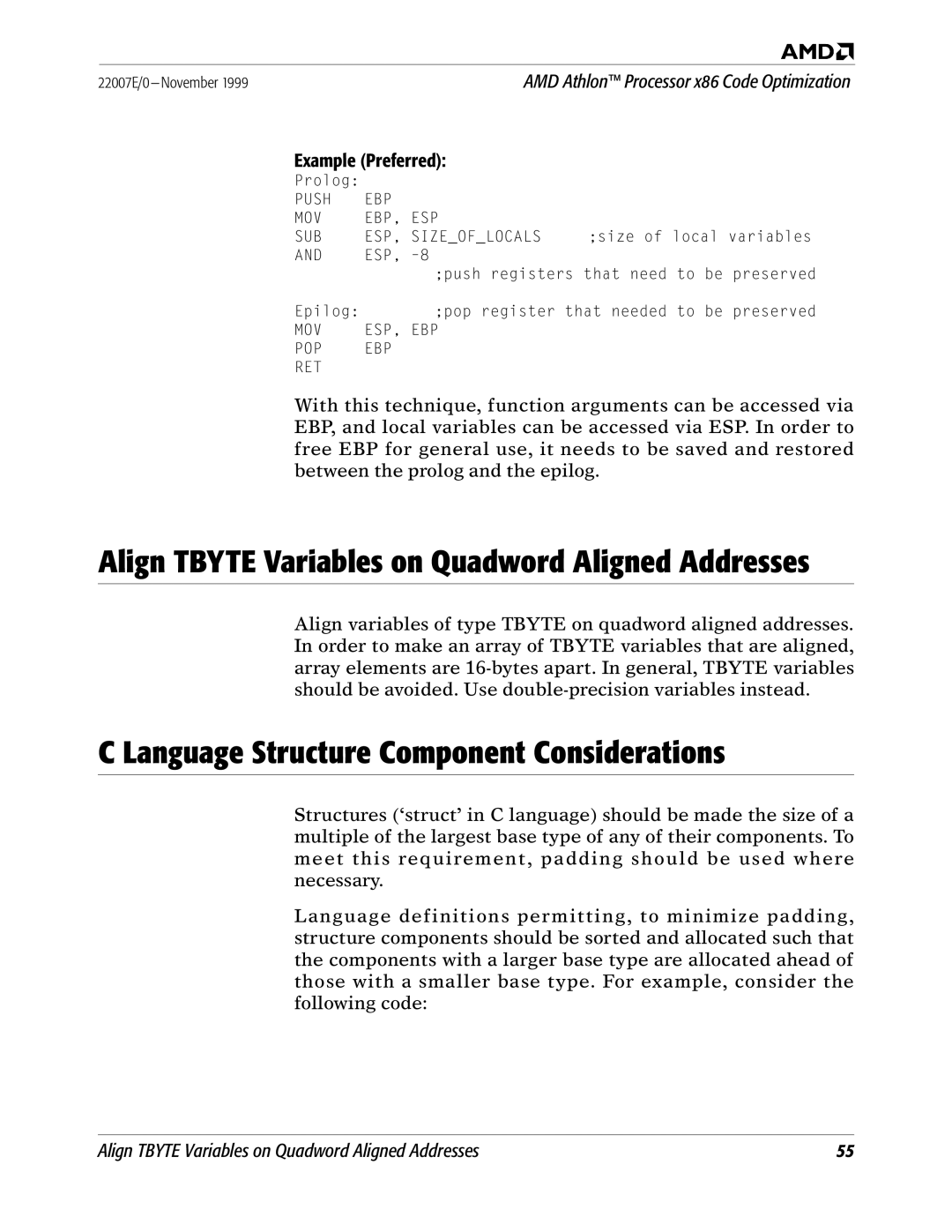 AMD x86 manual Align Tbyte Variables on Quadword Aligned Addresses 