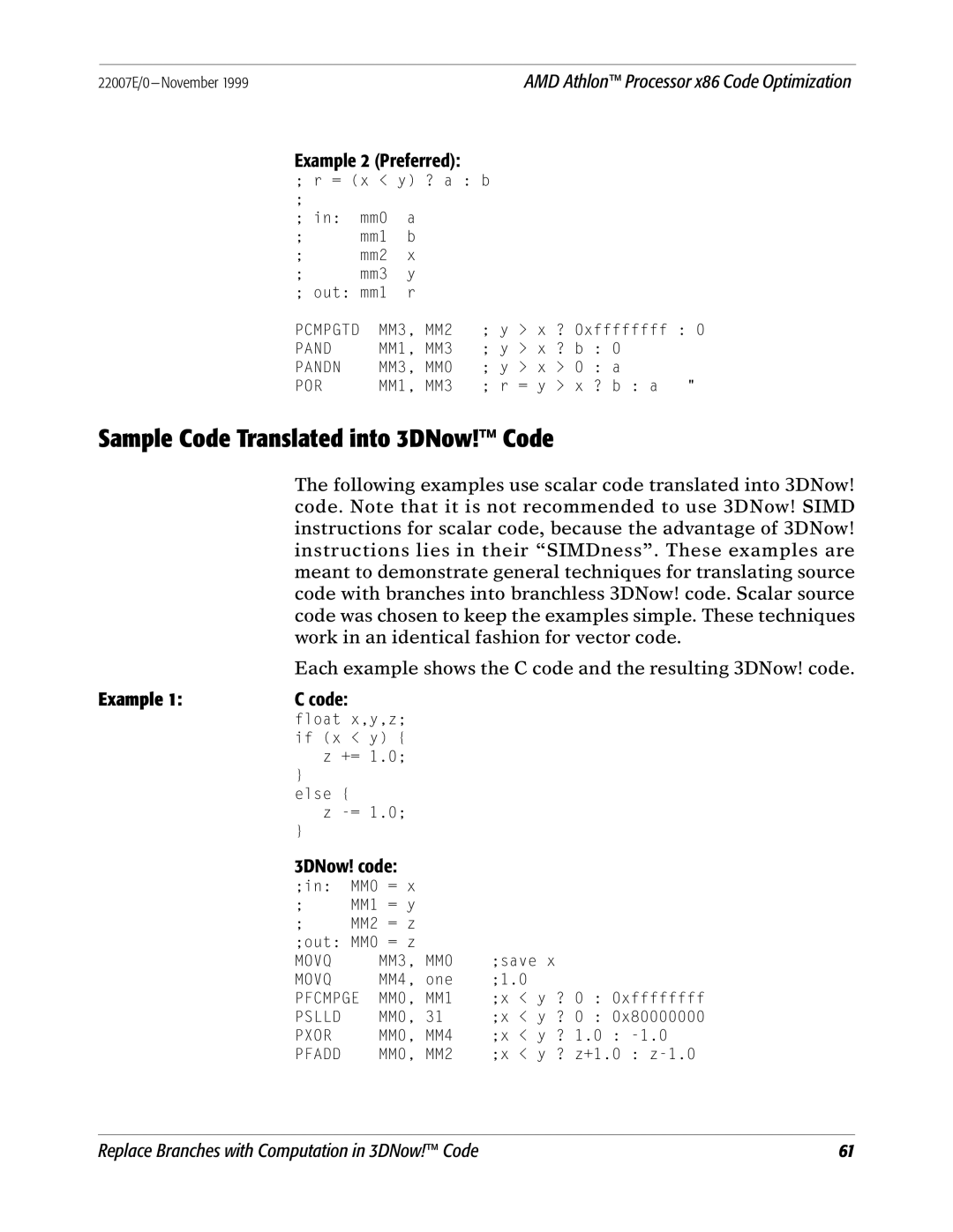 AMD x86 manual Sample Code Translated into 3DNow! Code, 3DNow! code 