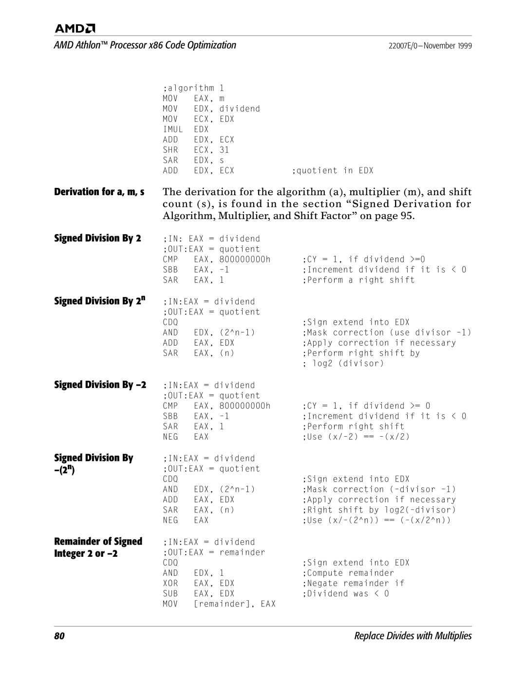 AMD x86 manual Signed Division By 2n, Remainder of Signed, Integer 2 or 