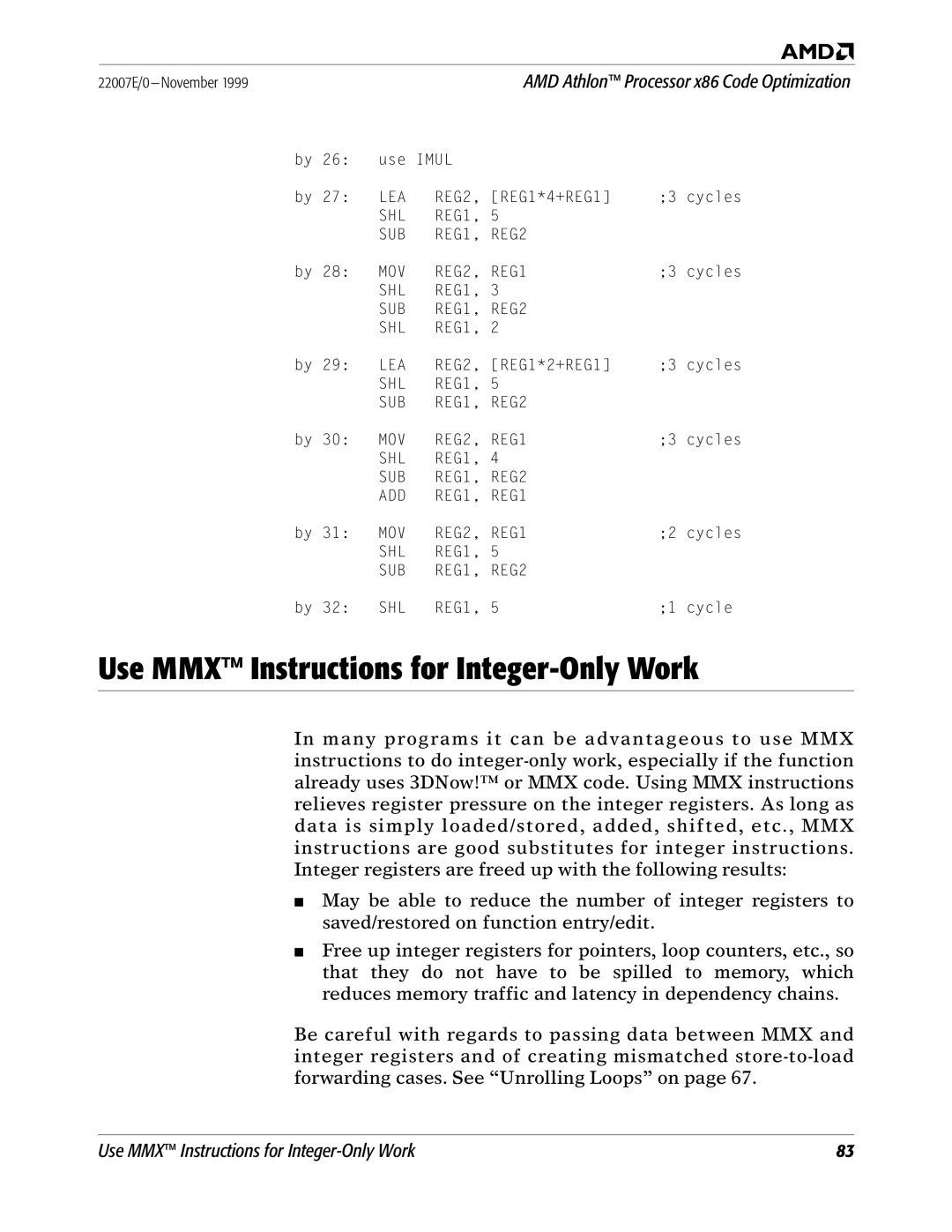 AMD x86 manual Use MMX Instructions for Integer-Only Work 