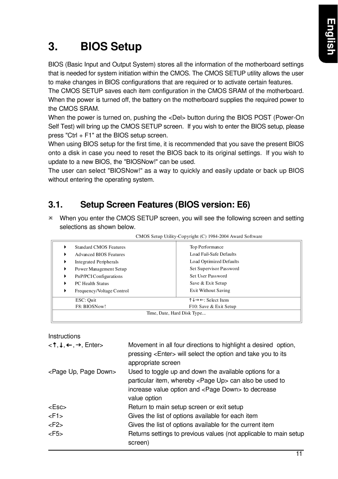 AMD XP-K7S748 user manual Bios Setup, Setup Screen Features Bios version E6 